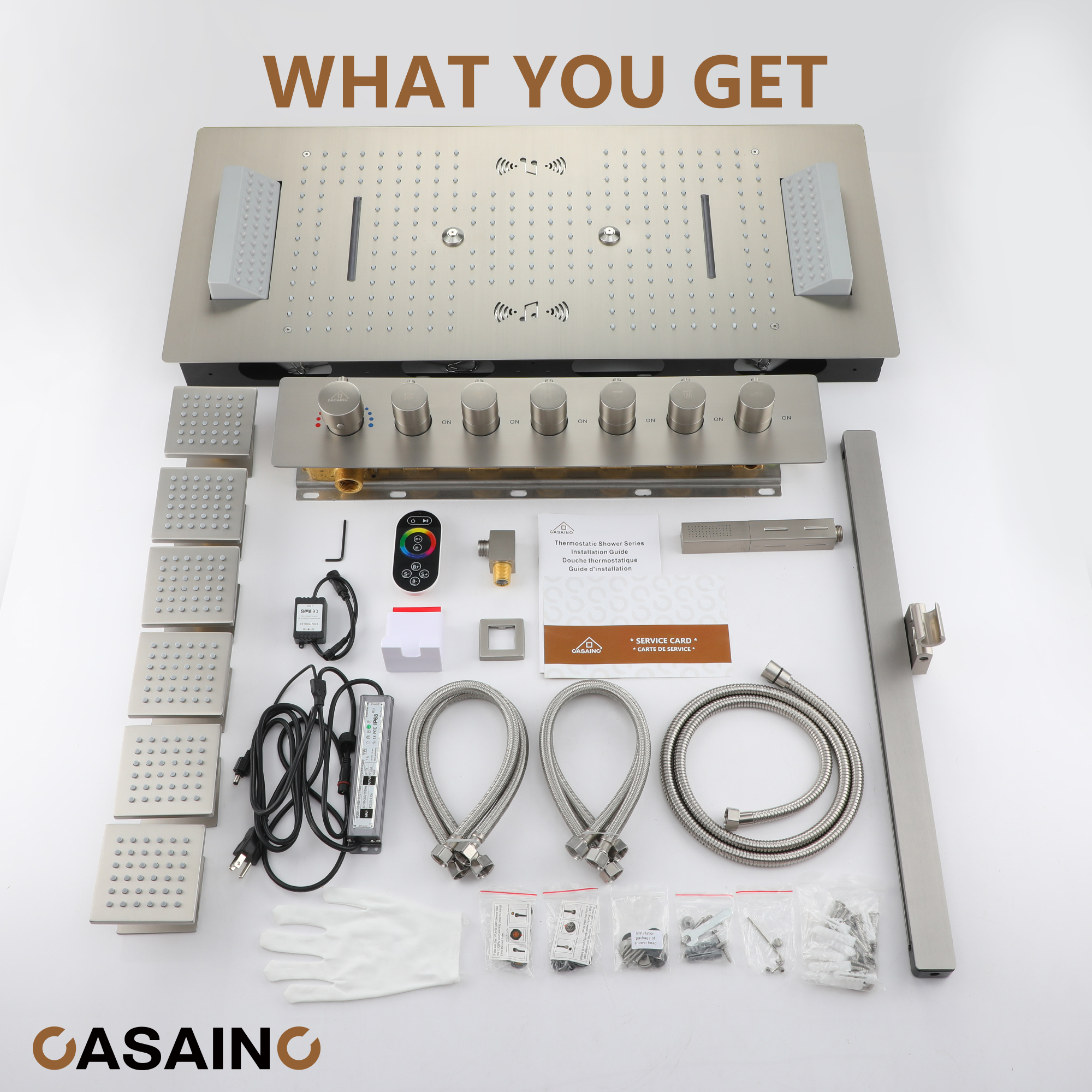 Rectangle Thermostatic Complete Shower System with LED Lights & Slide Bar