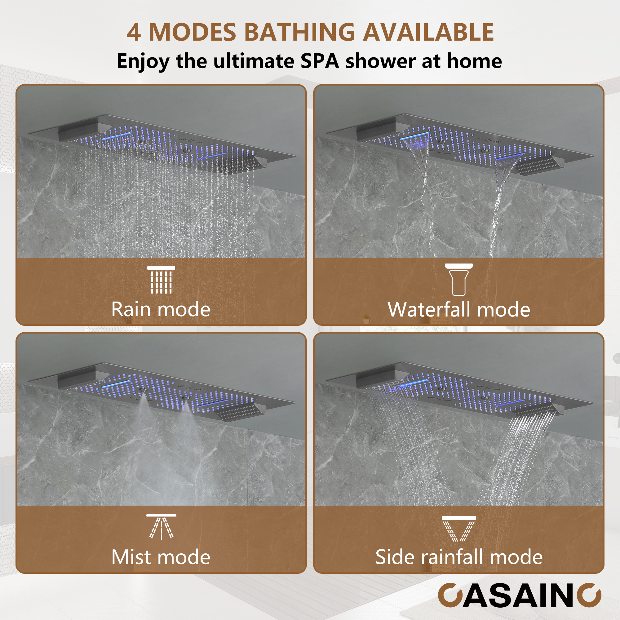 Rectangle Thermostatic Complete Shower System with LED Lights & Slide Bar