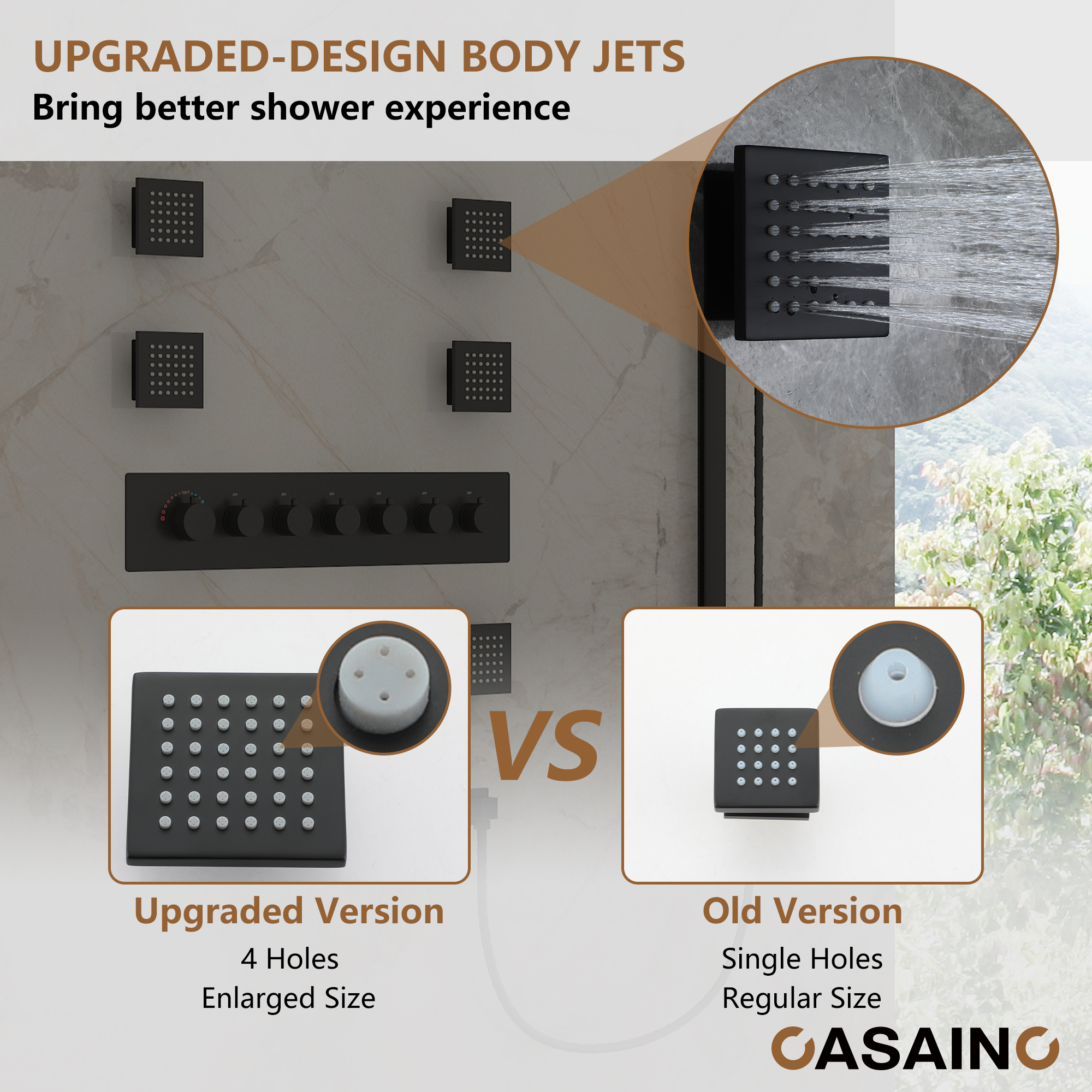 Rectangle Thermostatic Complete Shower System with LED Lights & Slide Bar