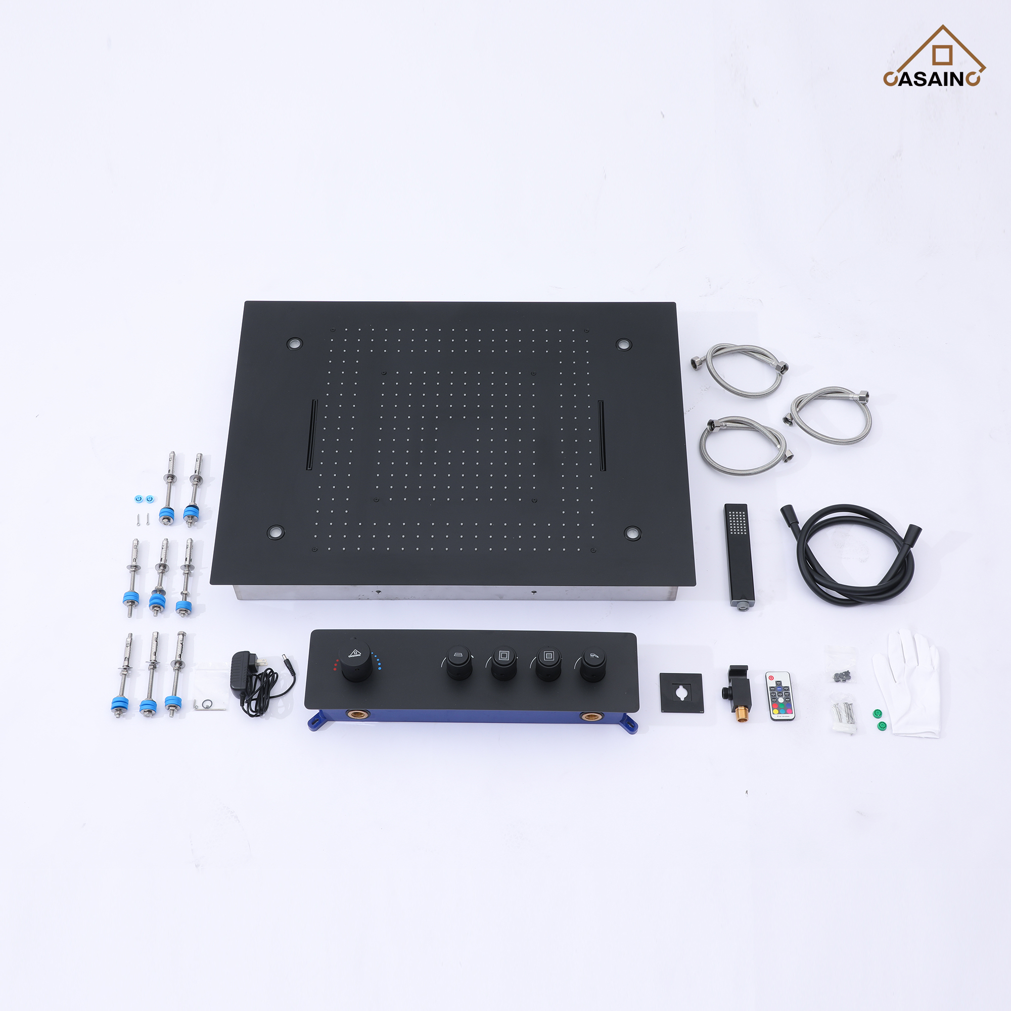 Rrectangular Ceiling-Mounted Thermostatic Shower System with LED Lights