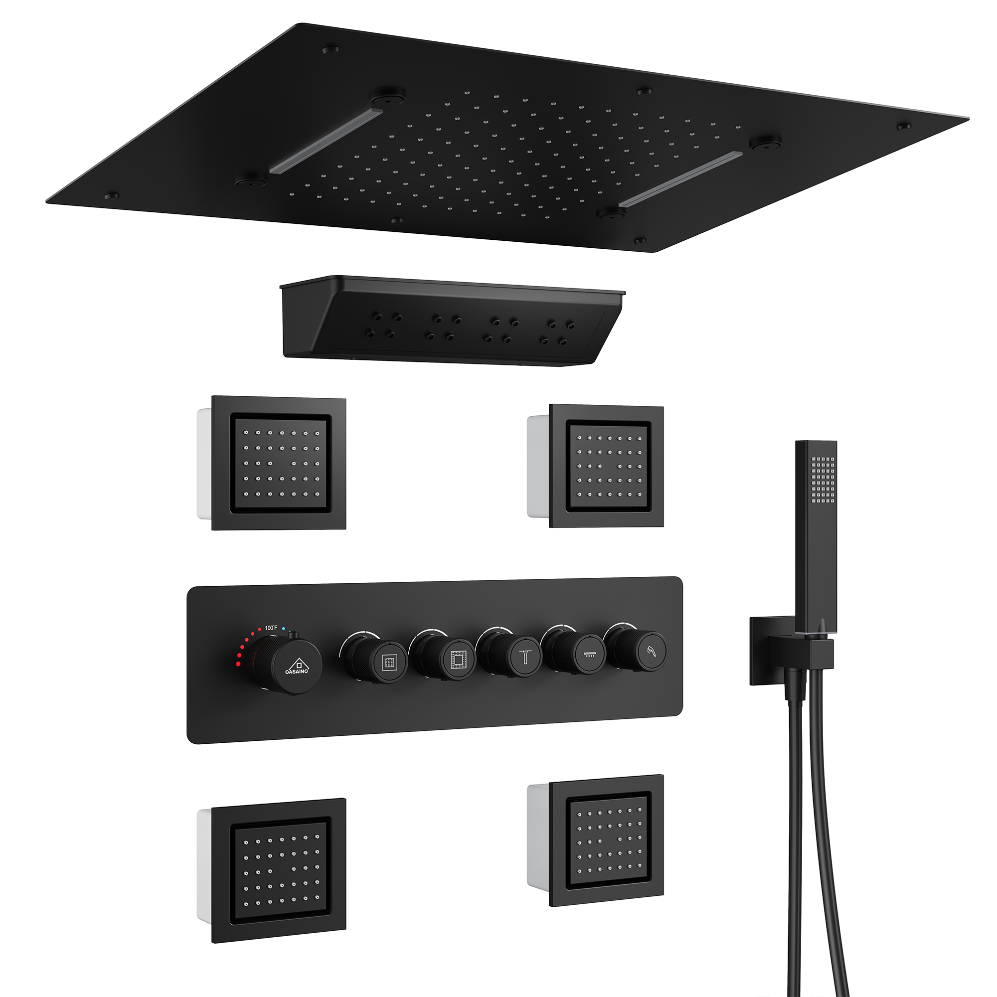 Ceiling-Mounted 5-Function Thermostatic Luxury Shower System with Body Jets