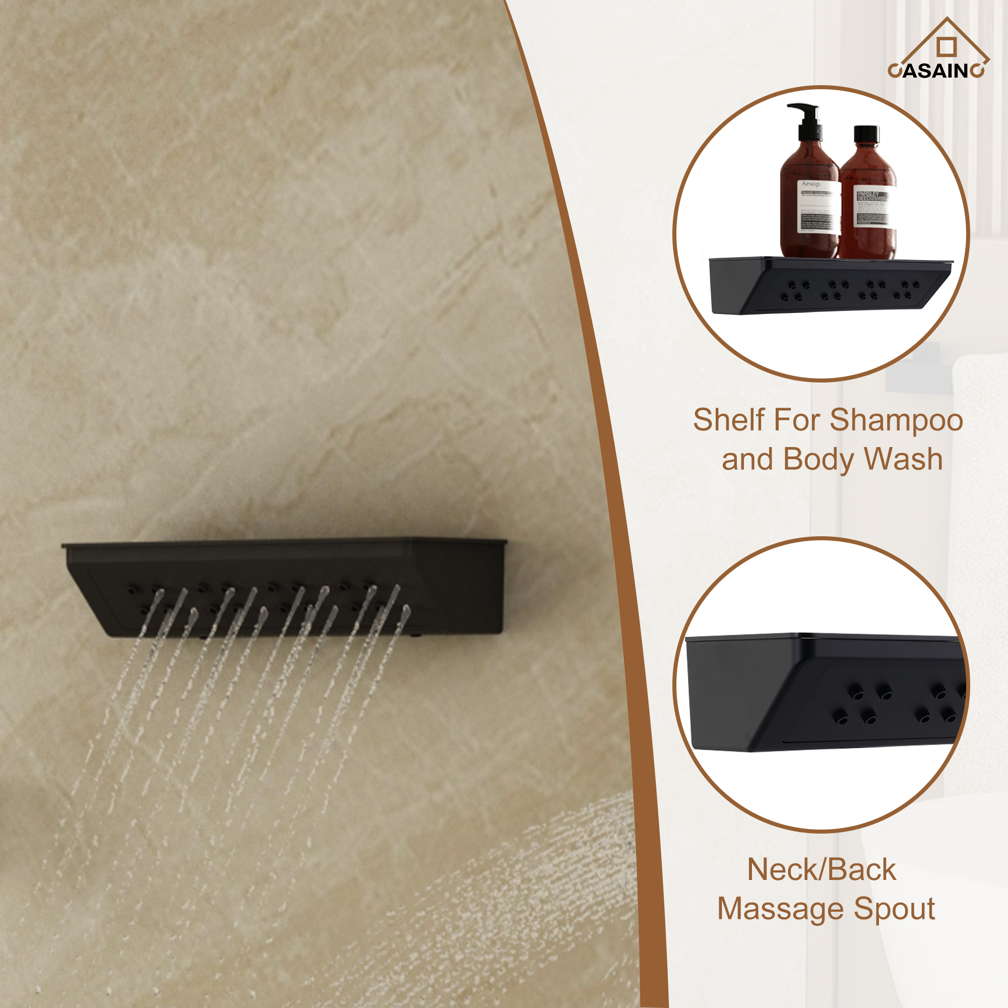 Ceiling-Mounted 5-Function Thermostatic Luxury Shower System with Body Jets