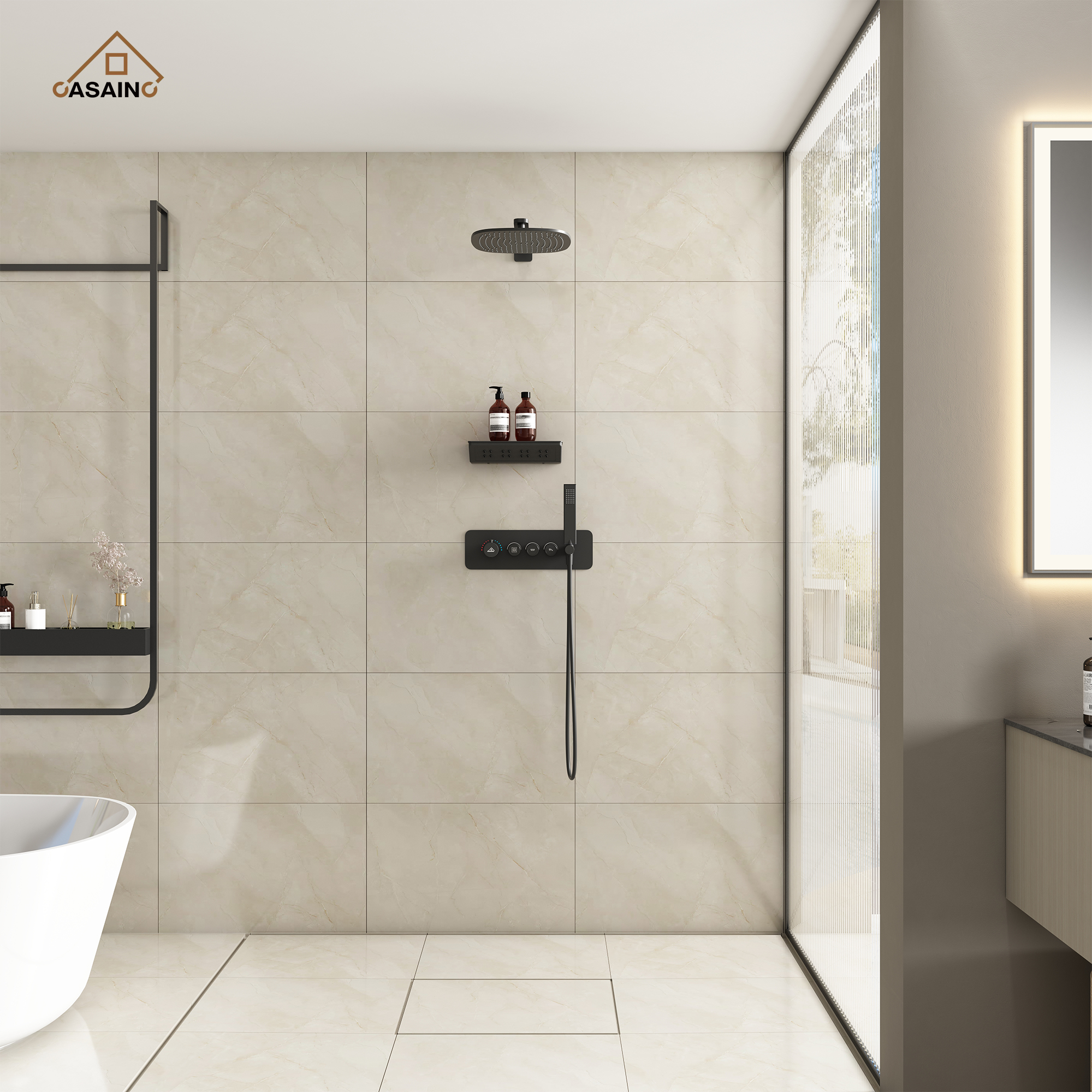 12" Wall-Mounted Thermostatic Shower System with Side Massage Spout