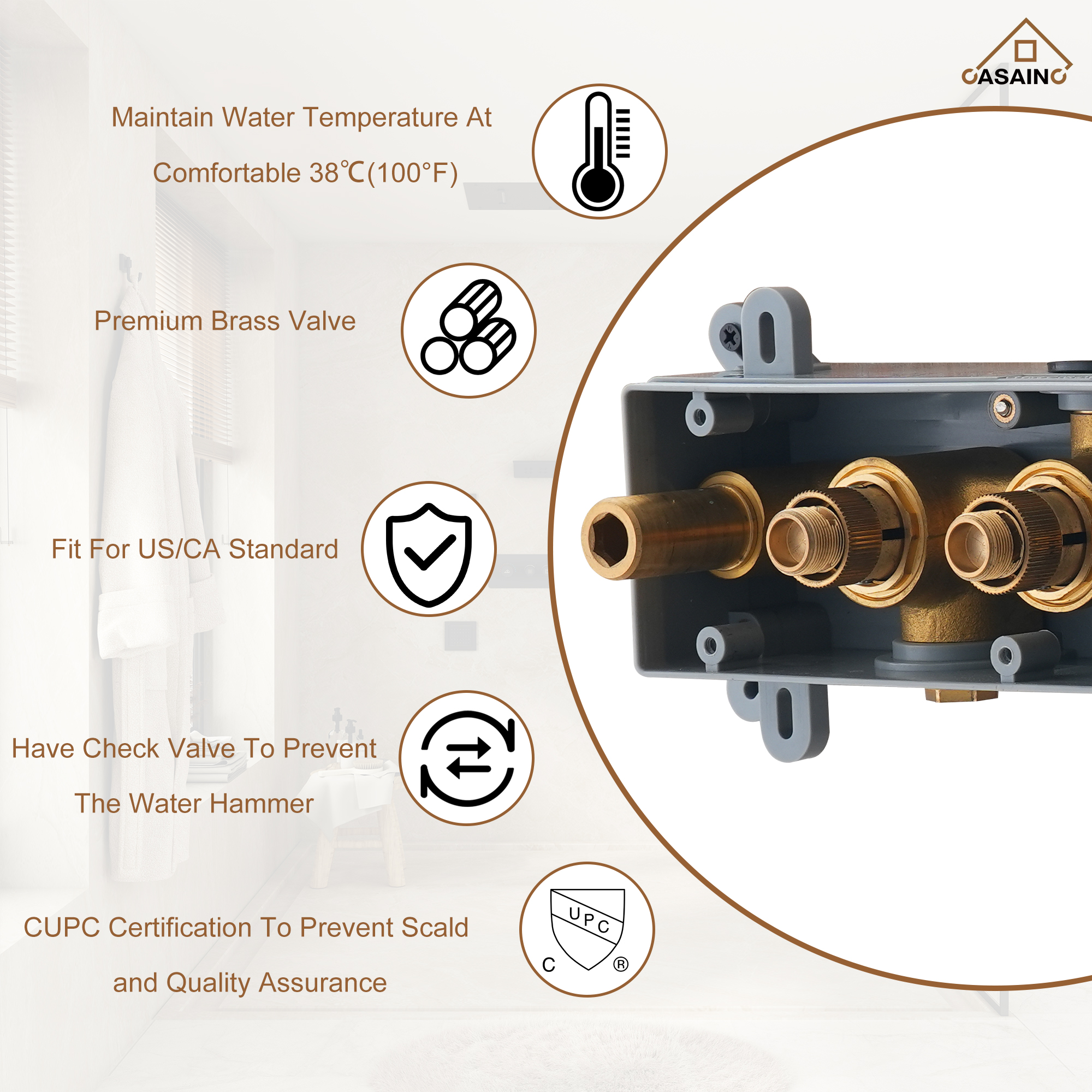 12" Wall-Mounted Thermostatic Shower System with Side Massage Spout