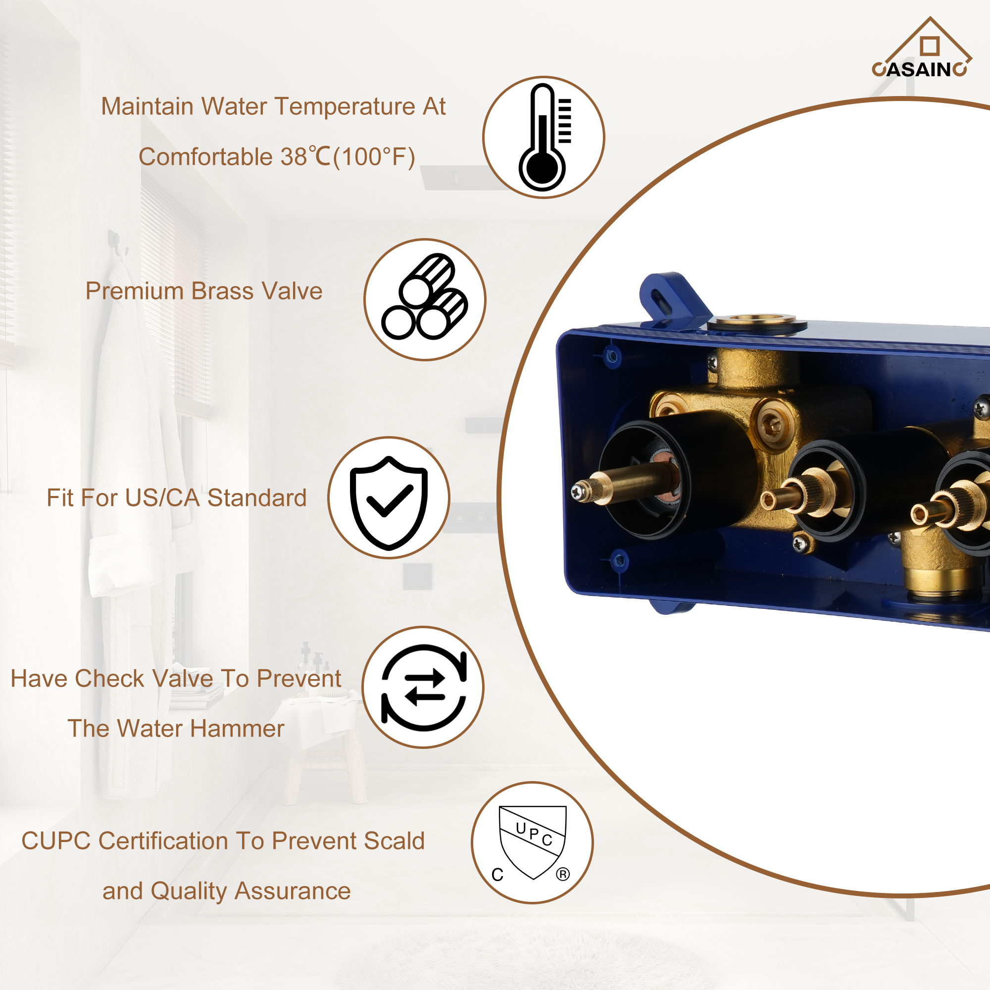 23.6" Luxurious 5-Function Ceiling-Mounted Thermostatic Shower System with Neck Spa Outlet