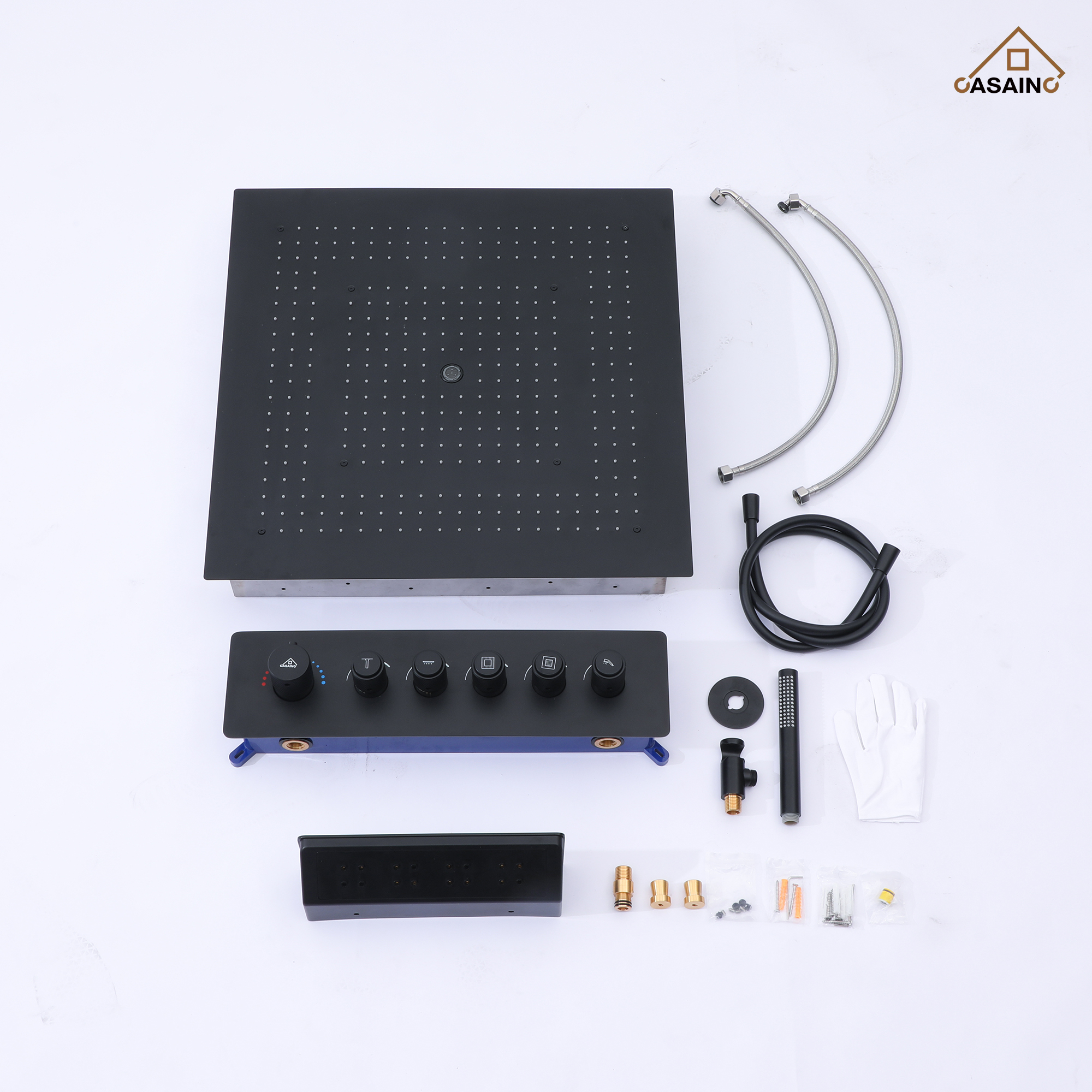 23.6" Luxurious 5-Function Ceiling-Mounted Thermostatic Shower System with Neck Spa Outlet