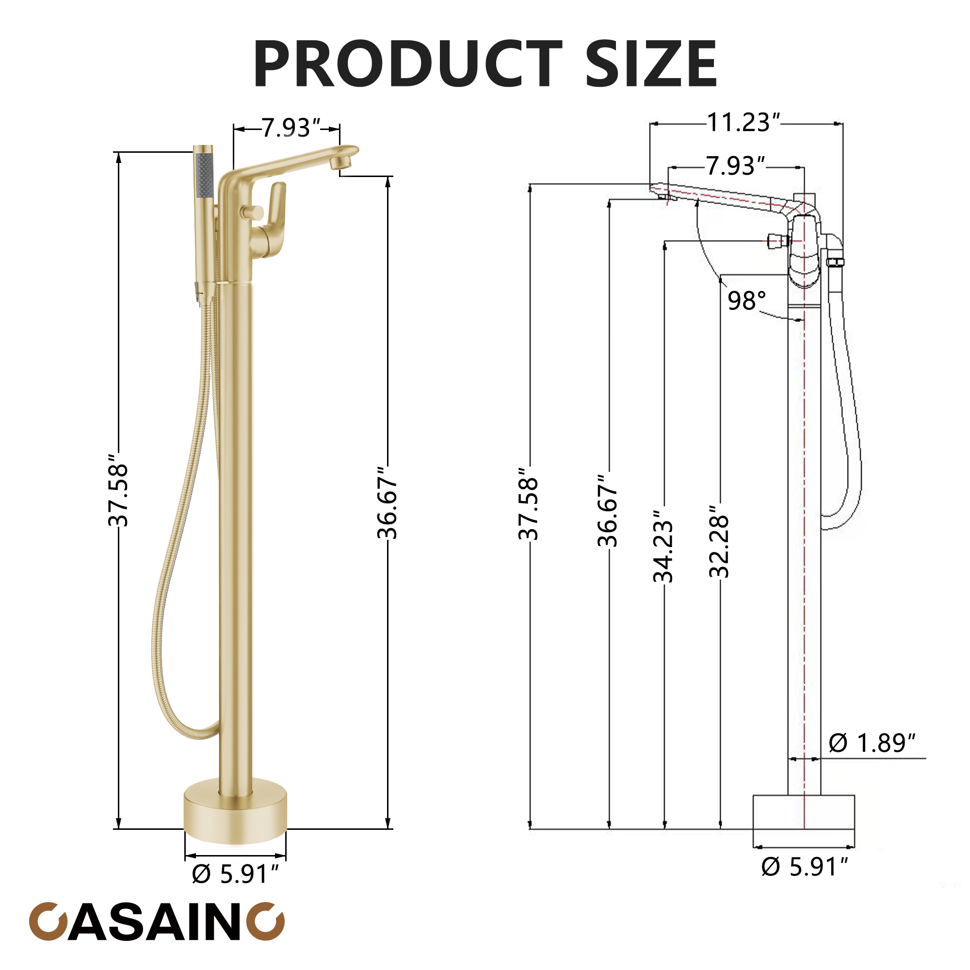 Stand Alone Brass Tub Faucet Waterfall Freestanding Bathtub Filler with Hand Shower