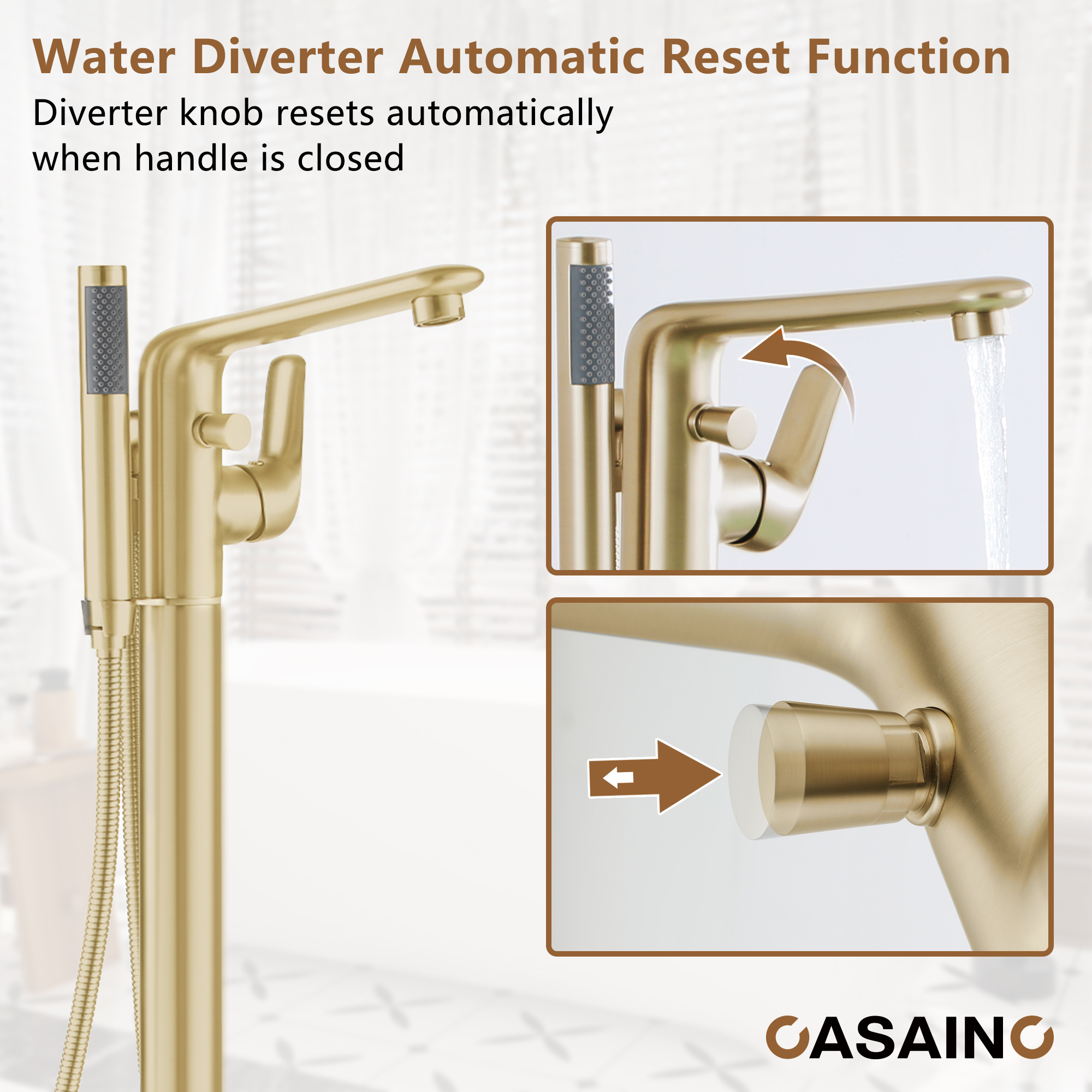 Stand Alone Brass Tub Faucet Waterfall Freestanding Bathtub Filler with Hand Shower