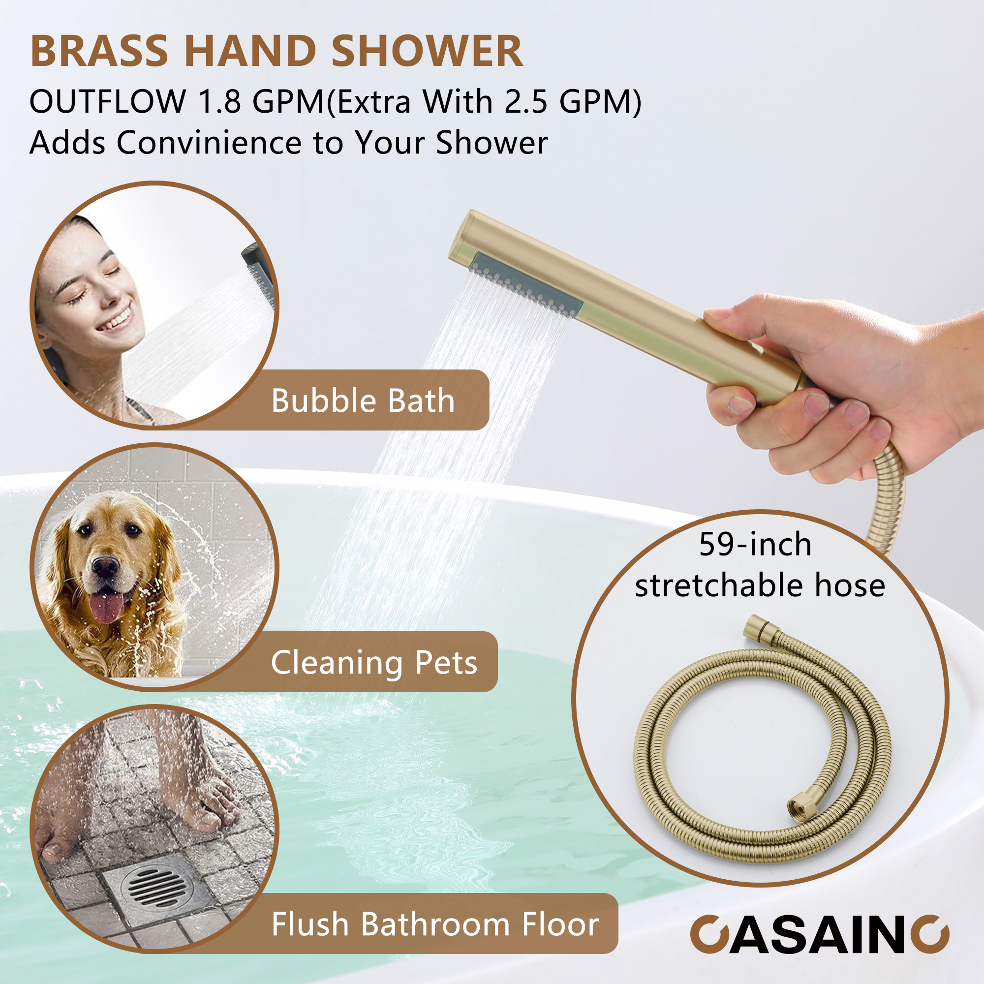 Stand Alone Brass Tub Faucet Waterfall Freestanding Bathtub Filler with Hand Shower