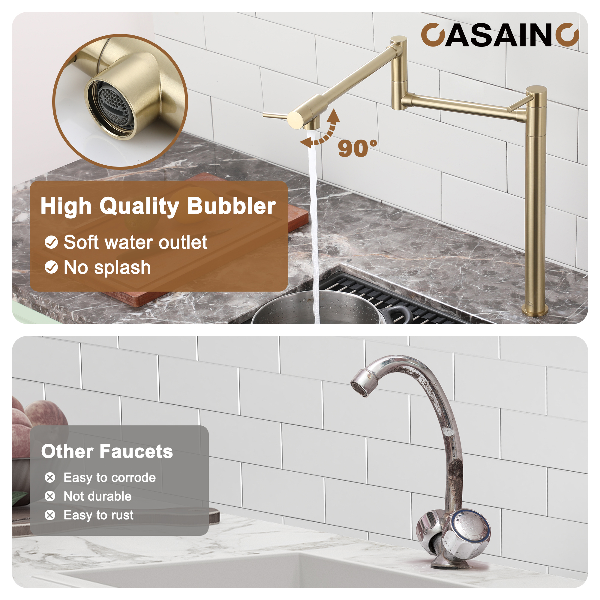 Pot Filler Faucet Deck Mount Stove Faucet Kitchen Dual Handle Folding Faucet with Stretchable Double Joint Swing Arm