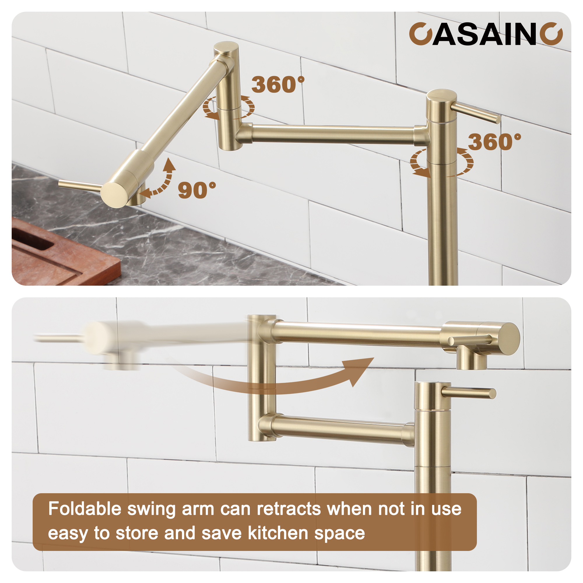 Pot Filler Faucet Deck Mount Stove Faucet Kitchen Dual Handle Folding Faucet with Stretchable Double Joint Swing Arm