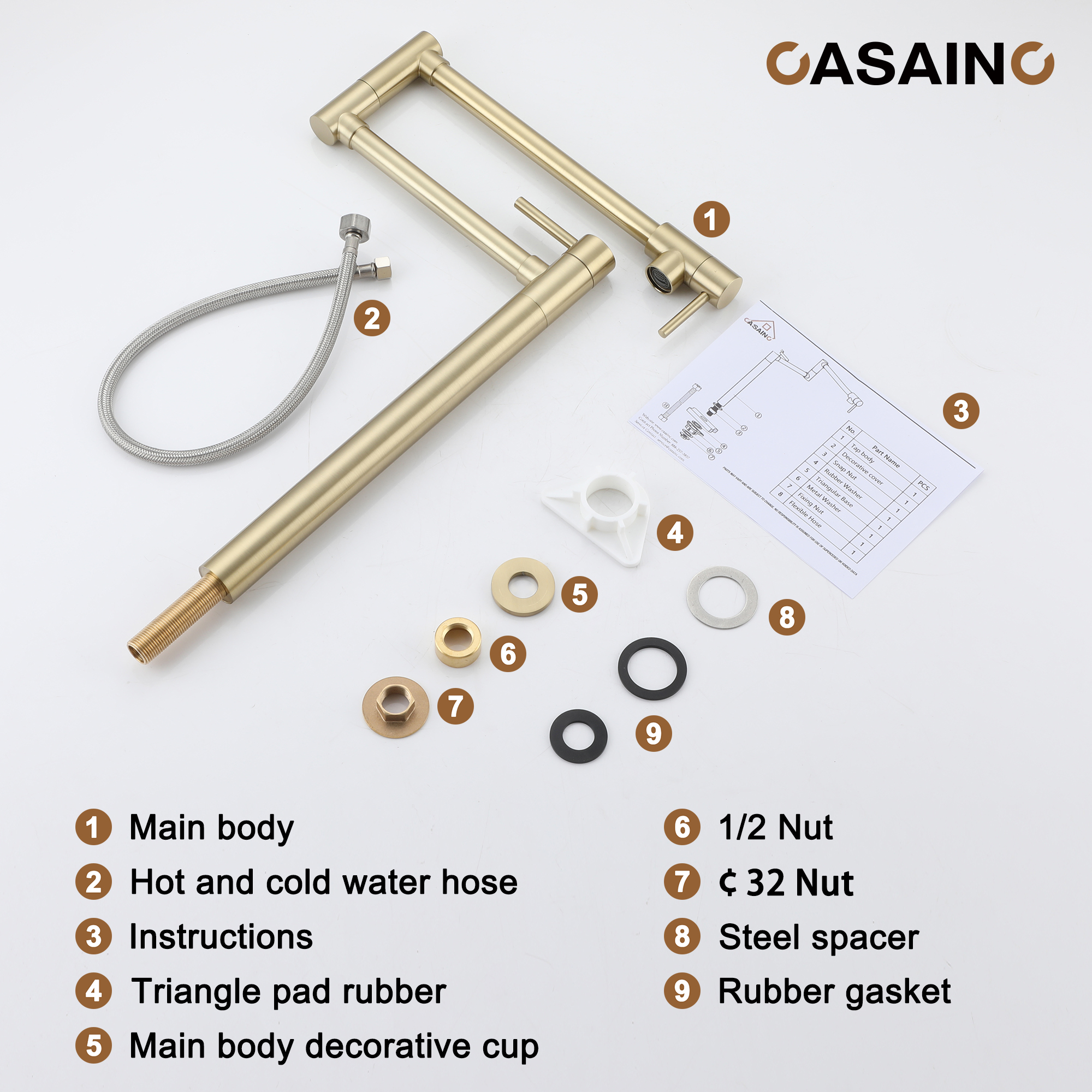 Pot Filler Faucet Deck Mount Stove Faucet Kitchen Dual Handle Folding Faucet with Stretchable Double Joint Swing Arm