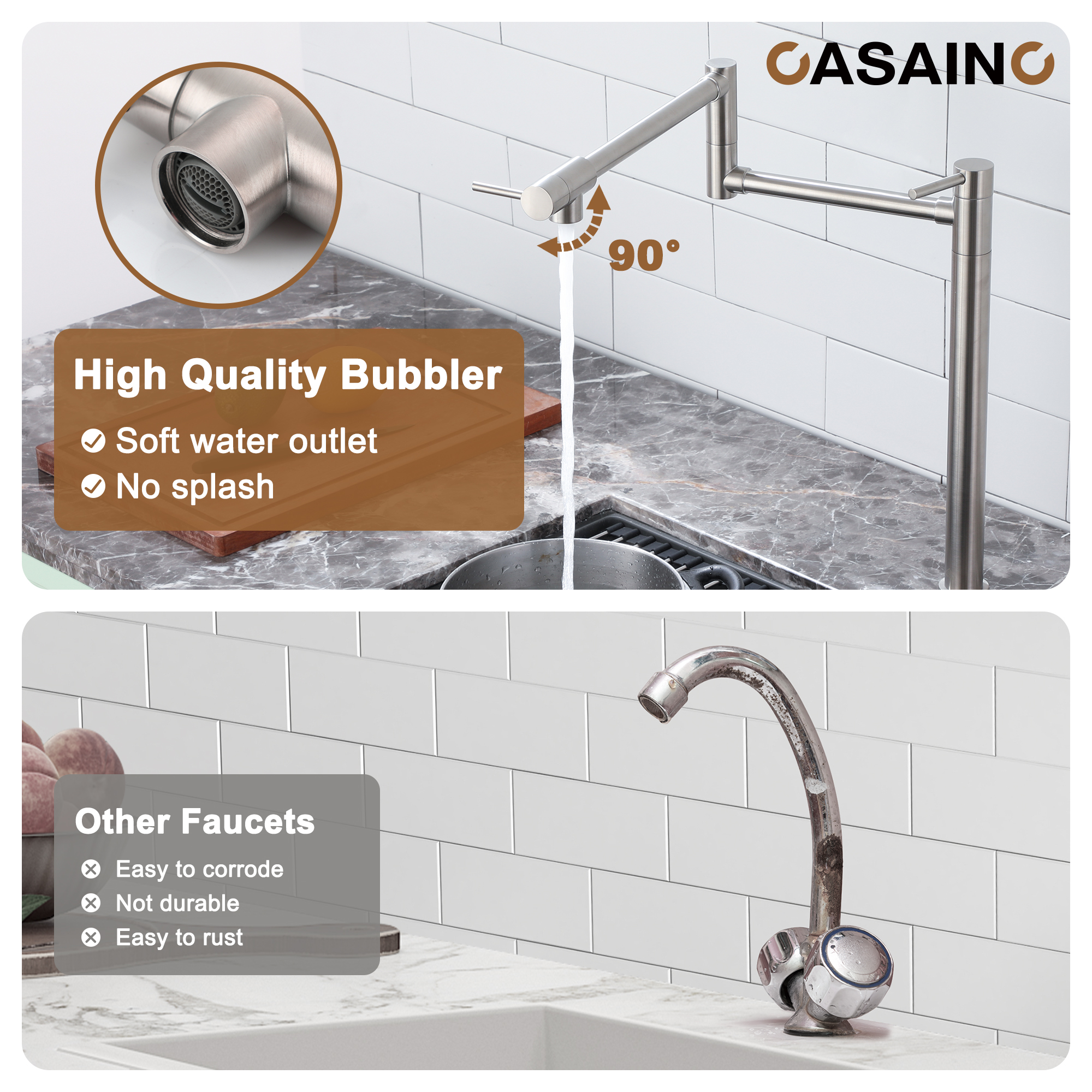 Pot Filler Faucet Deck Mount Stove Faucet Kitchen Dual Handle Folding Faucet with Stretchable Double Joint Swing Arm