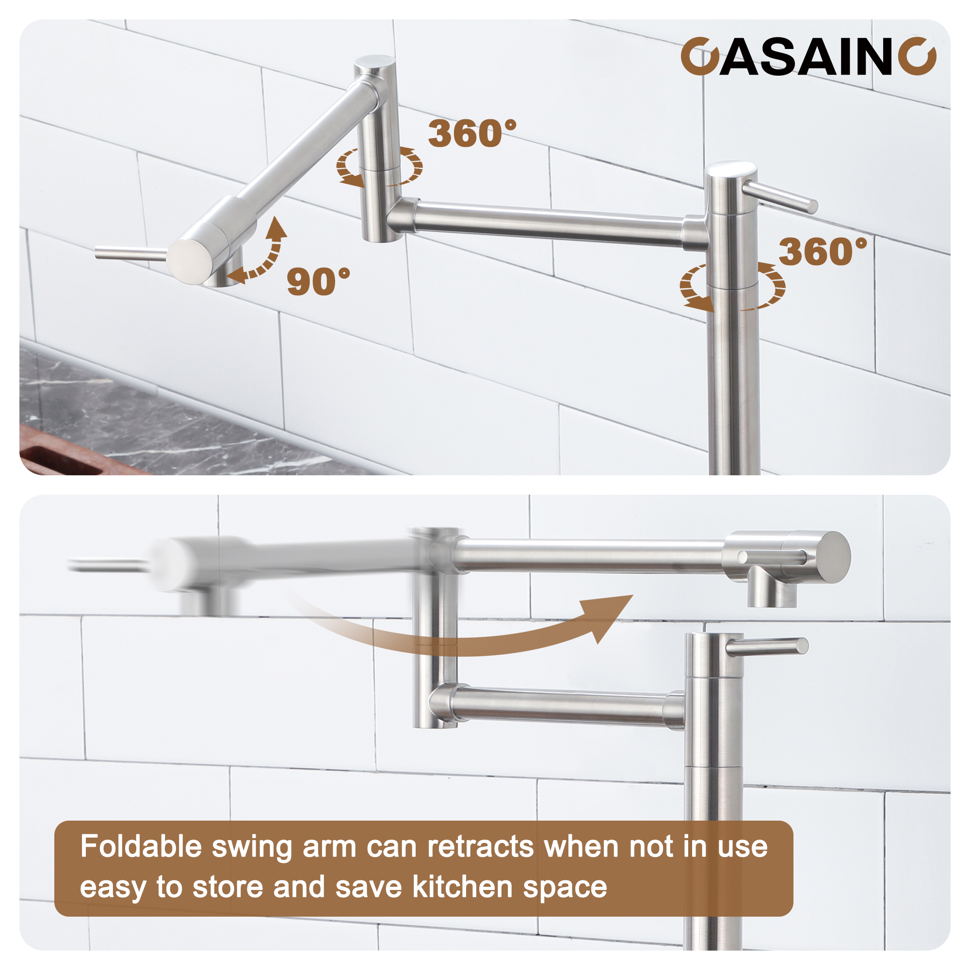 Pot Filler Faucet Deck Mount Stove Faucet Kitchen Dual Handle Folding Faucet with Stretchable Double Joint Swing Arm