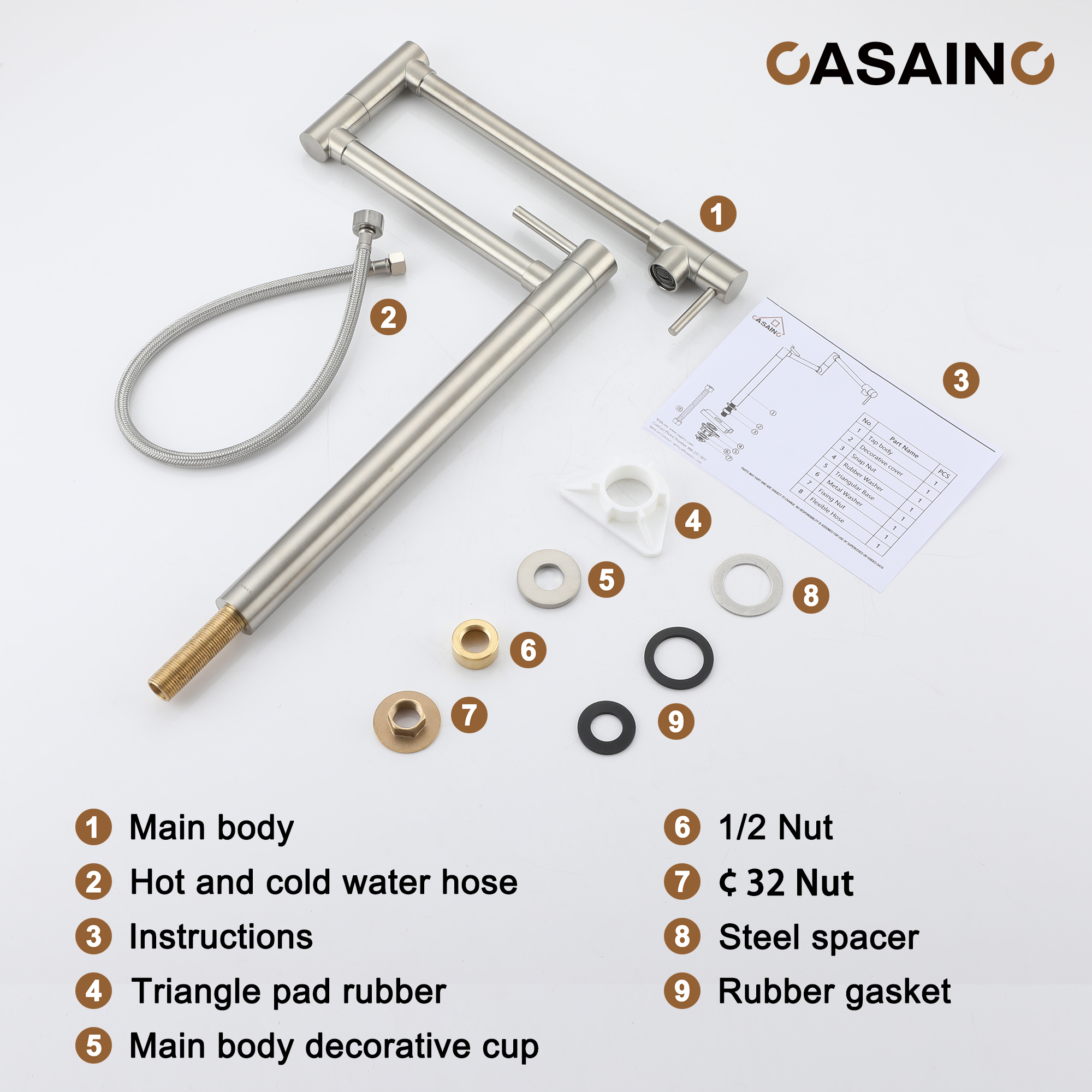 Pot Filler Faucet Deck Mount Stove Faucet Kitchen Dual Handle Folding Faucet with Stretchable Double Joint Swing Arm