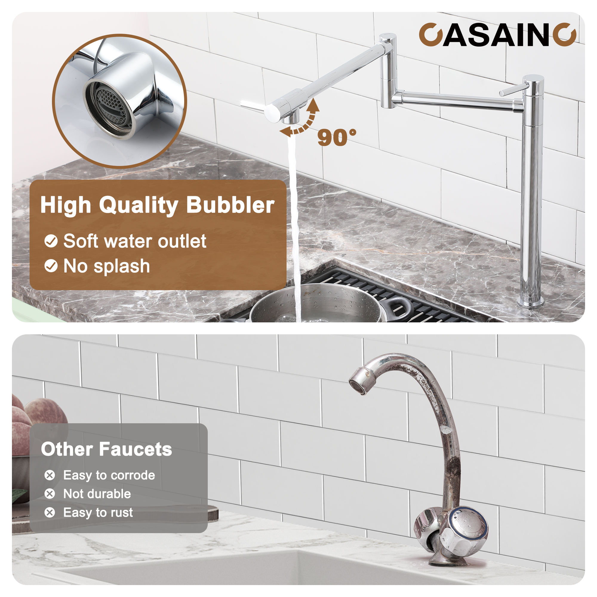 Pot Filler Faucet Deck Mount Stove Faucet Kitchen Dual Handle Folding Faucet with Stretchable Double Joint Swing Arm