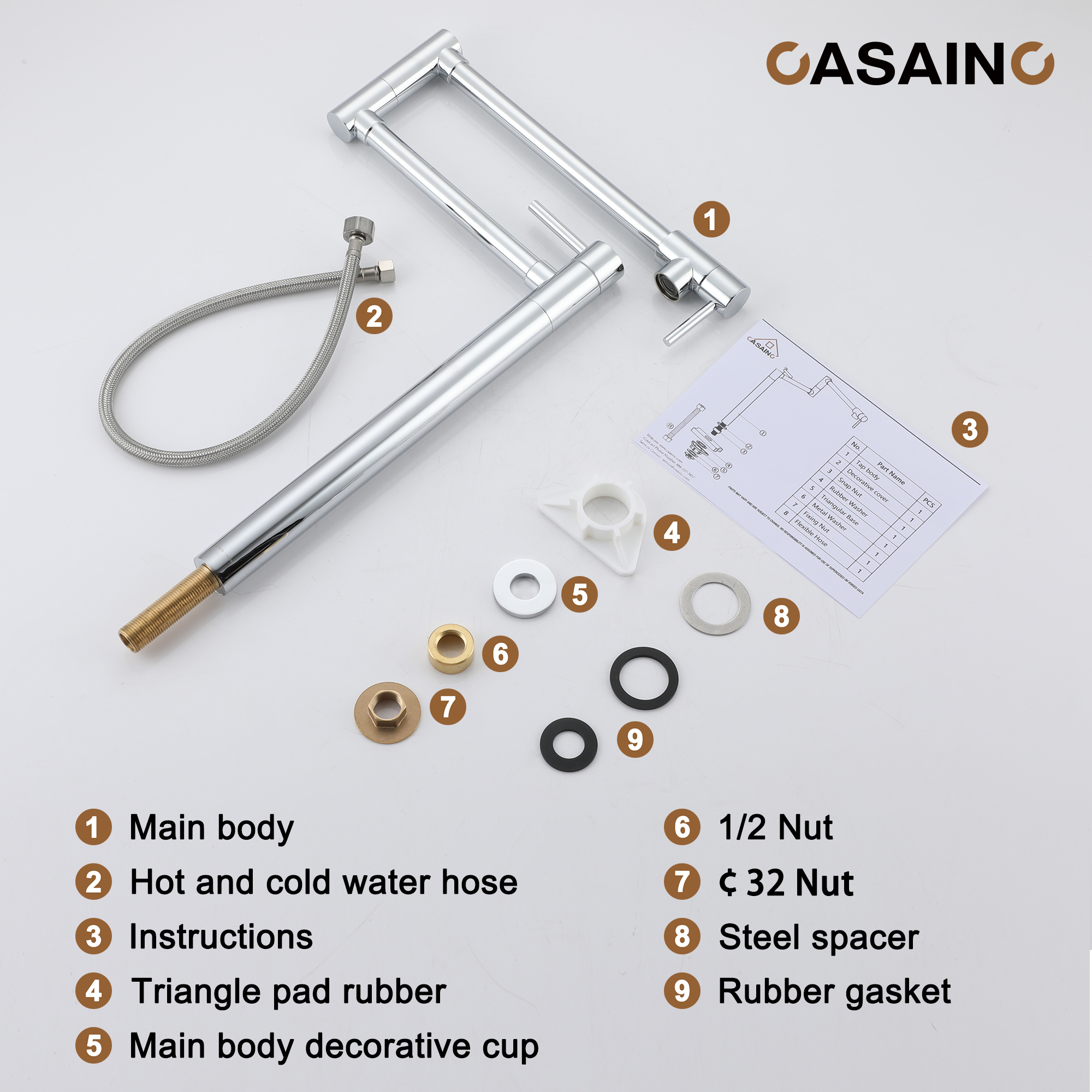 Pot Filler Faucet Deck Mount Stove Faucet Kitchen Dual Handle Folding Faucet with Stretchable Double Joint Swing Arm