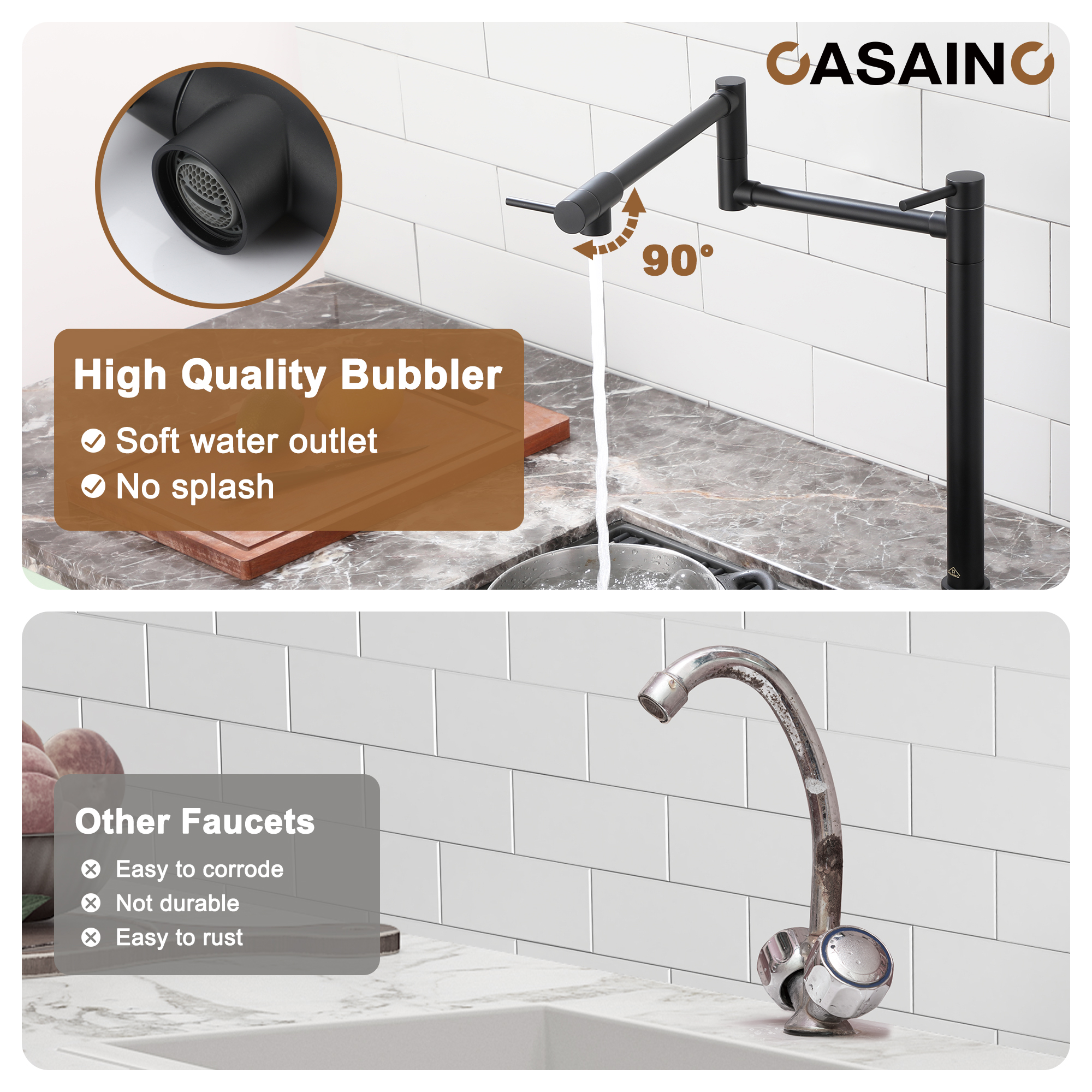 Pot Filler Faucet Deck Mount Stove Faucet Kitchen Dual Handle Folding Faucet with Stretchable Double Joint Swing Arm