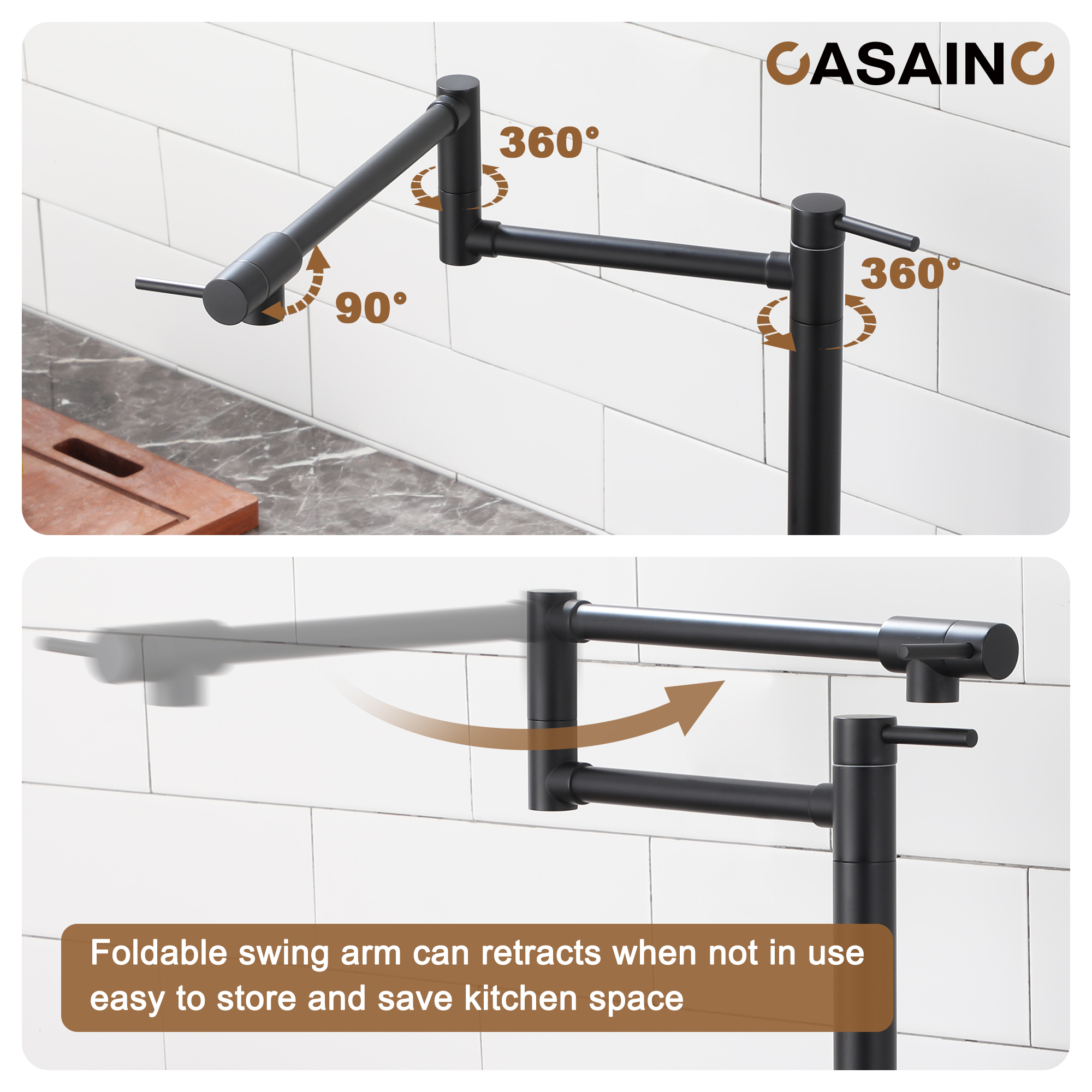 Pot Filler Faucet Deck Mount Stove Faucet Kitchen Dual Handle Folding Faucet with Stretchable Double Joint Swing Arm