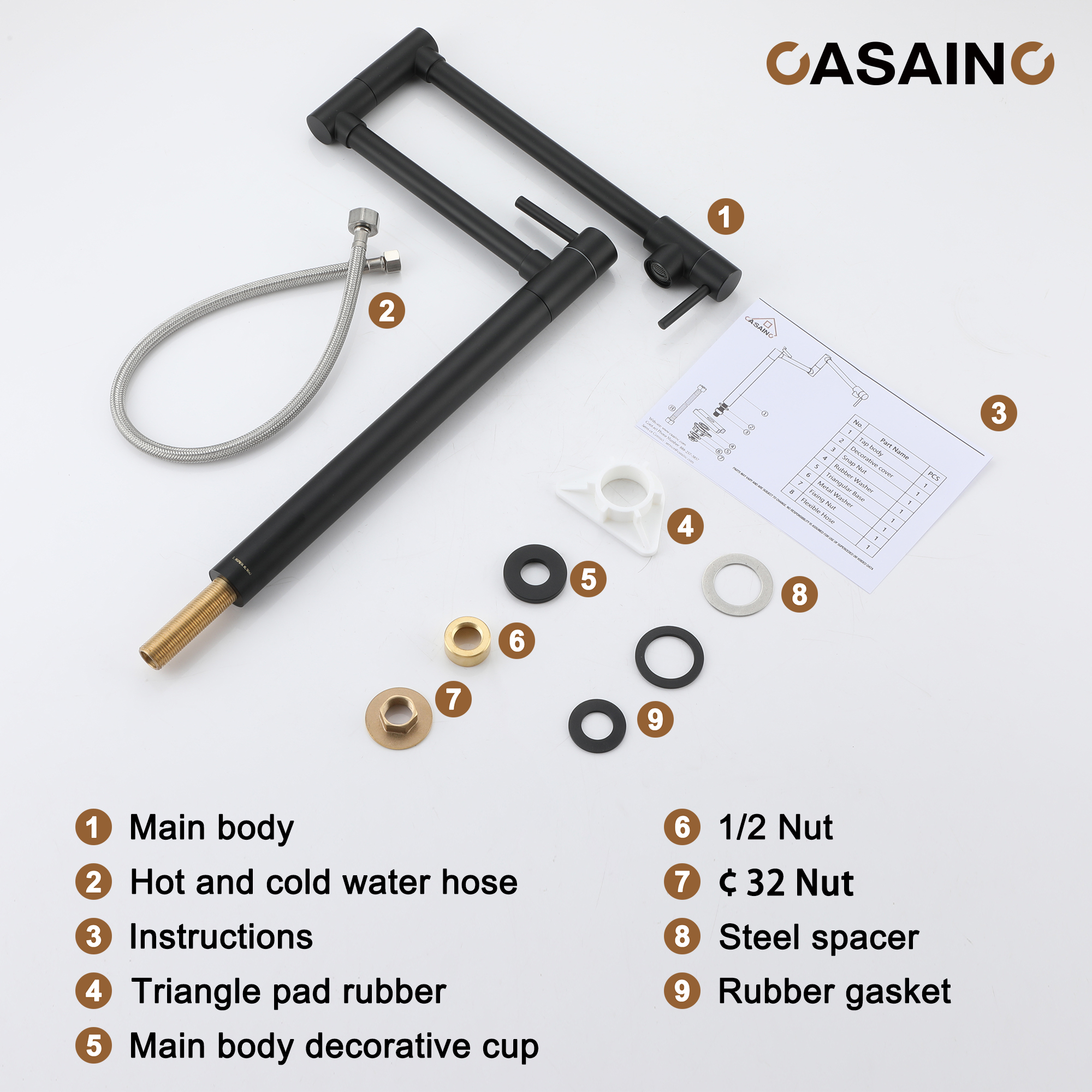 Pot Filler Faucet Deck Mount Stove Faucet Kitchen Dual Handle Folding Faucet with Stretchable Double Joint Swing Arm