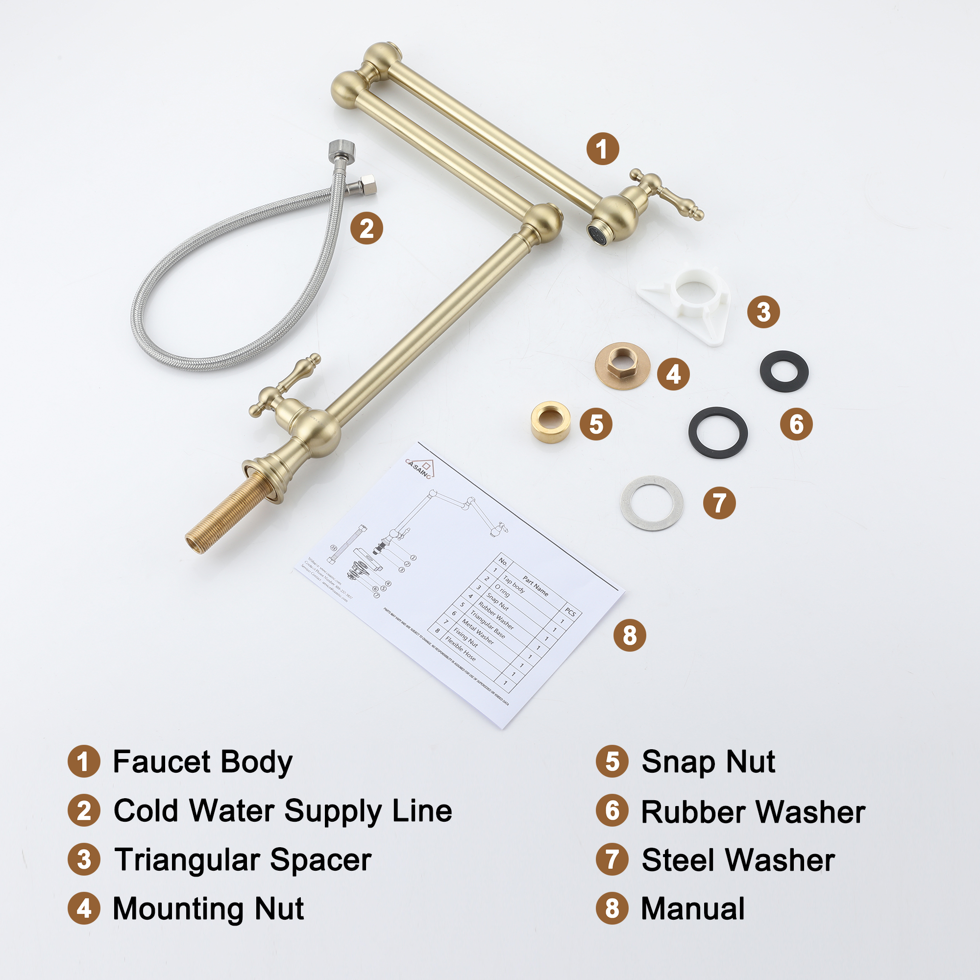 Deck-Mounted Double Handle Pot Filler Kitchen Faucet Stove Faucet with Folding Stretchable Double-Jointed Arm