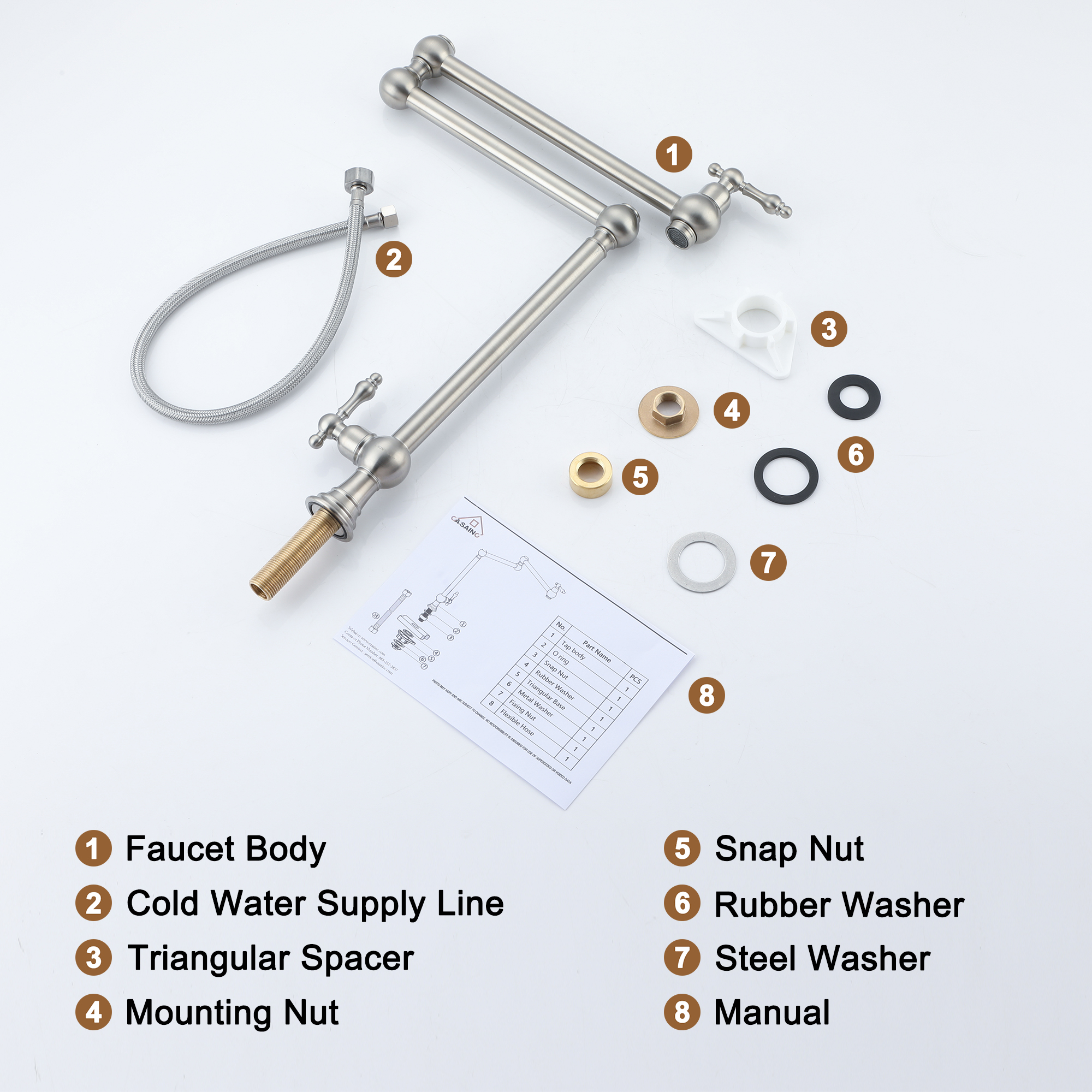 Deck-Mounted Double Handle Pot Filler Kitchen Faucet Stove Faucet with Folding Stretchable Double-Jointed Arm