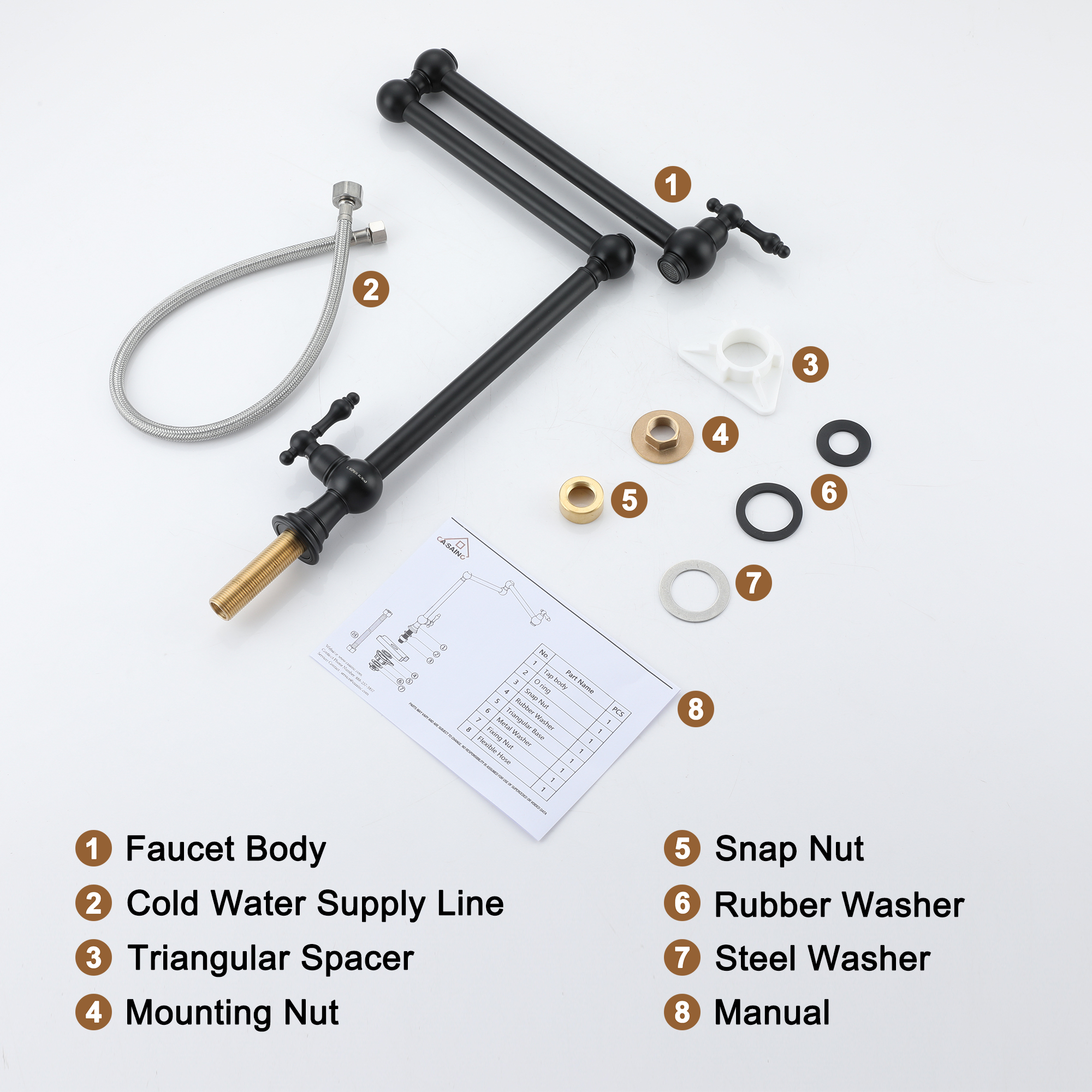 Deck-Mounted Double Handle Pot Filler Kitchen Faucet Stove Faucet with Folding Stretchable Double-Jointed Arm