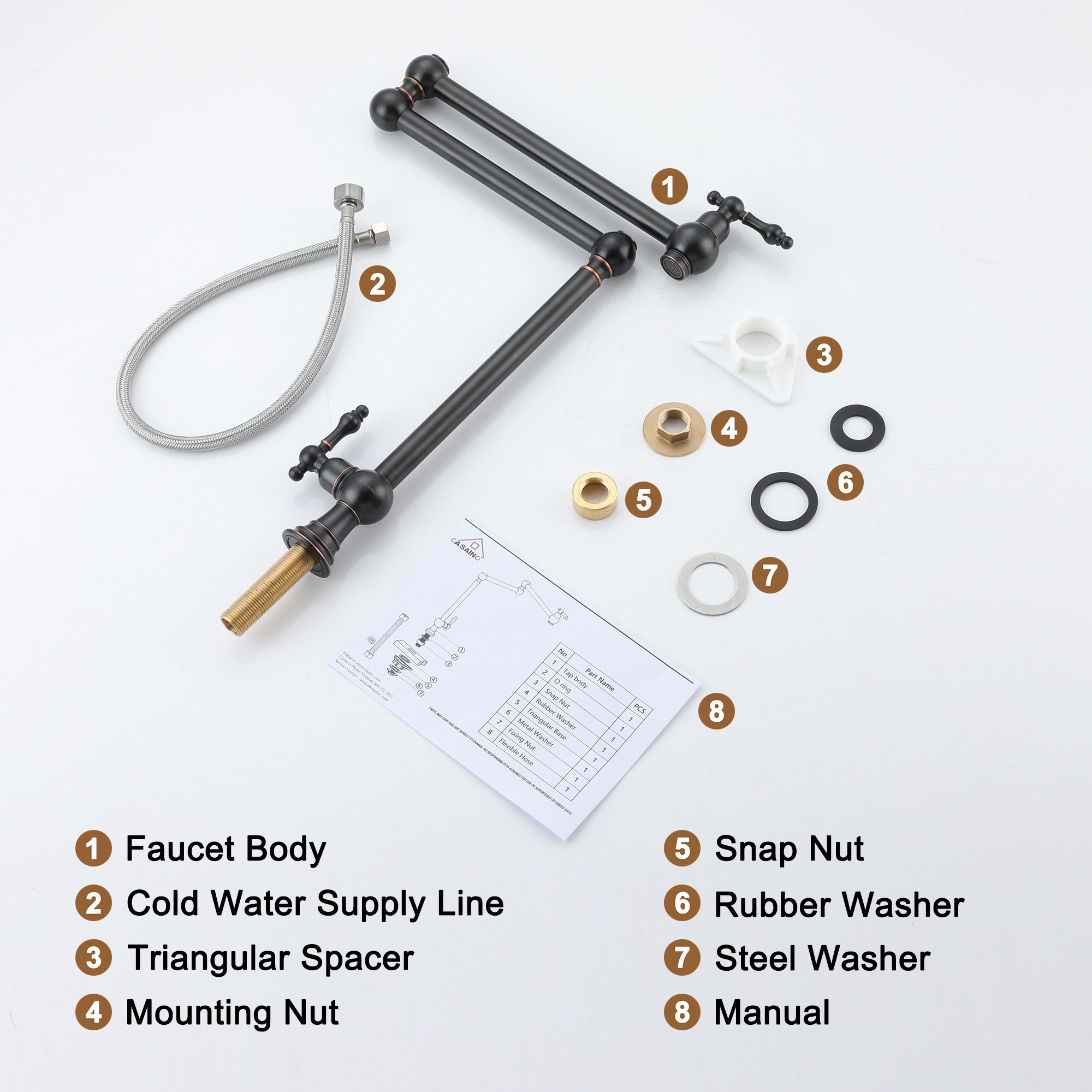 Deck-Mounted Double Handle Pot Filler Kitchen Faucet Stove Faucet with Folding Stretchable Double-Jointed Arm