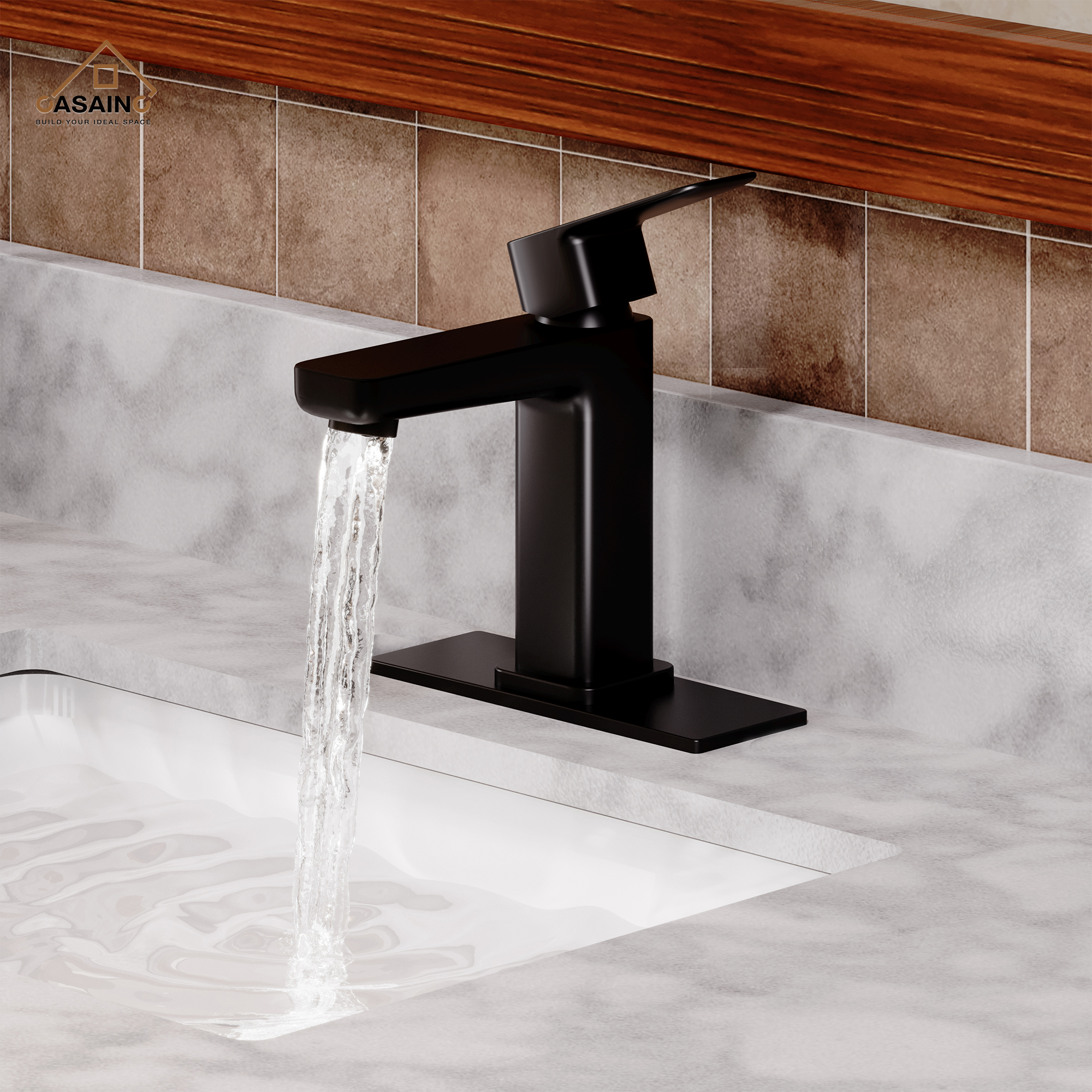 Single Handle Bathroom Basin Faucet with Drainer and Deckplate