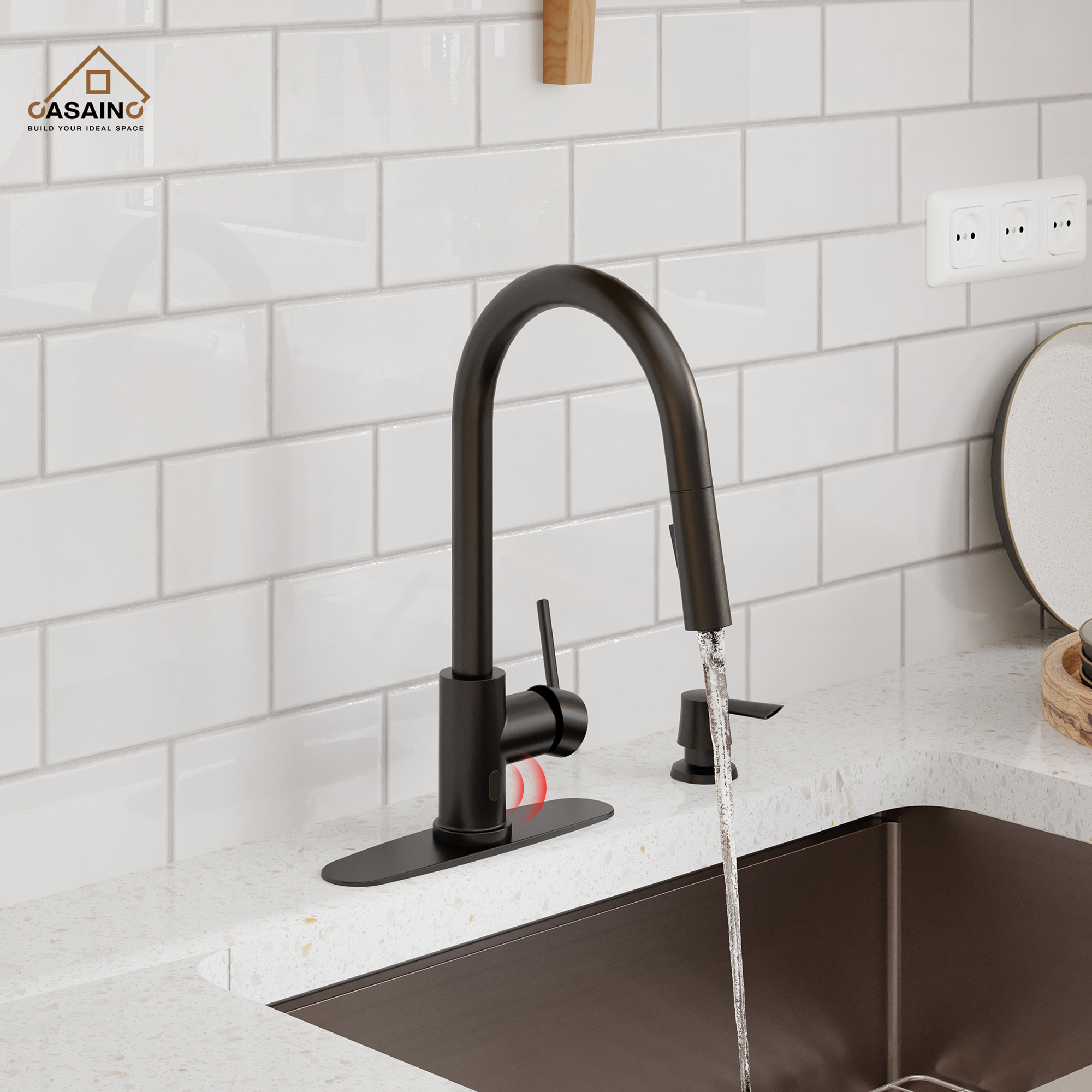 Matte Black Touchless Kitchen Faucet with Pull-Down Sprayer