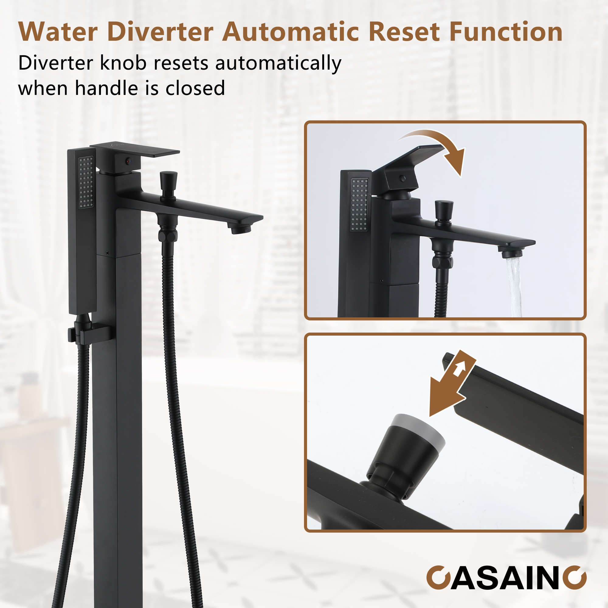 Waterfall Freestanding Bathtub Faucet with Hand Shower in Matte Black, Chrome Plated, Brushed Nickel, Brushed Gold