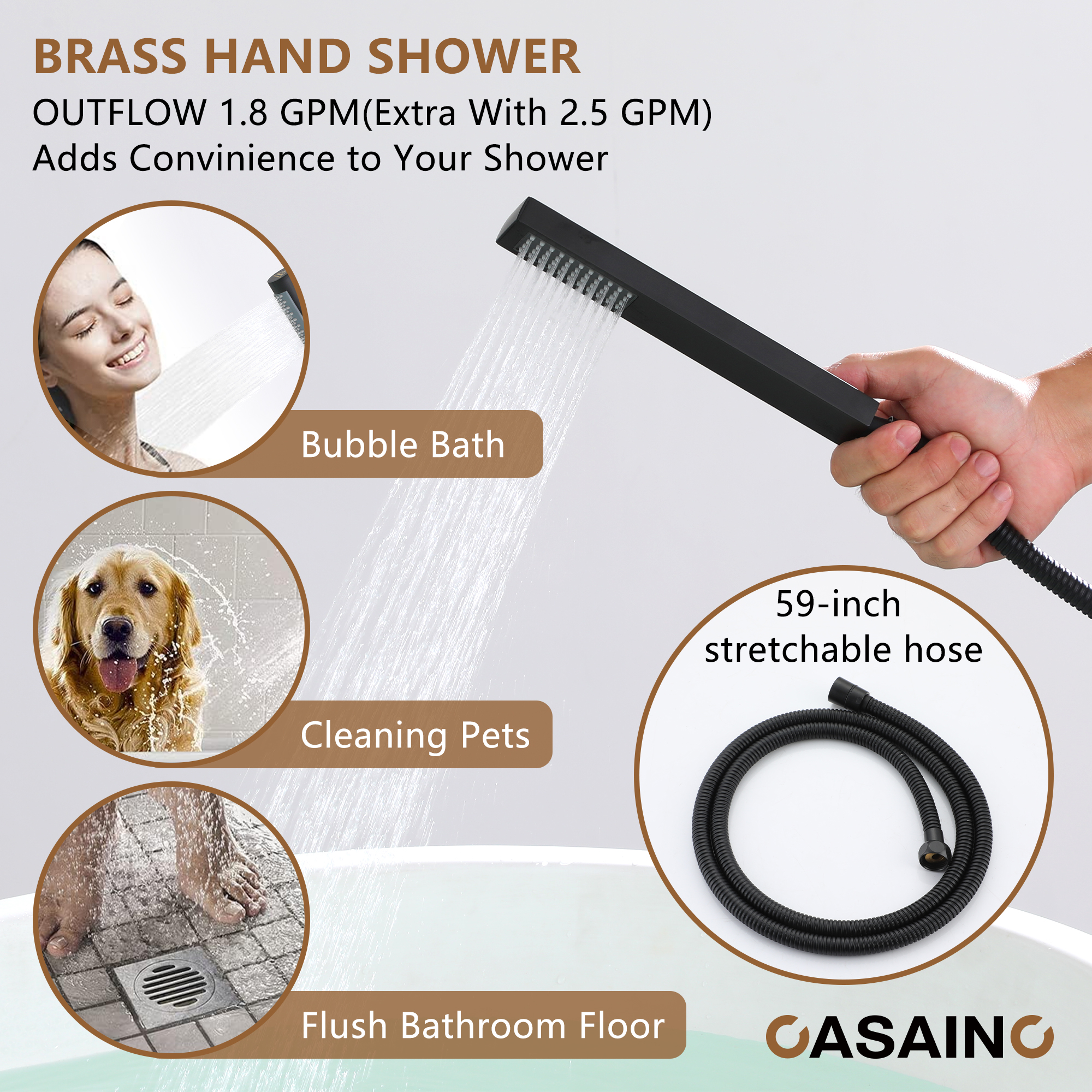 Waterfall Freestanding Bathtub Faucet with Hand Shower in Matte Black, Chrome Plated, Brushed Nickel, Brushed Gold