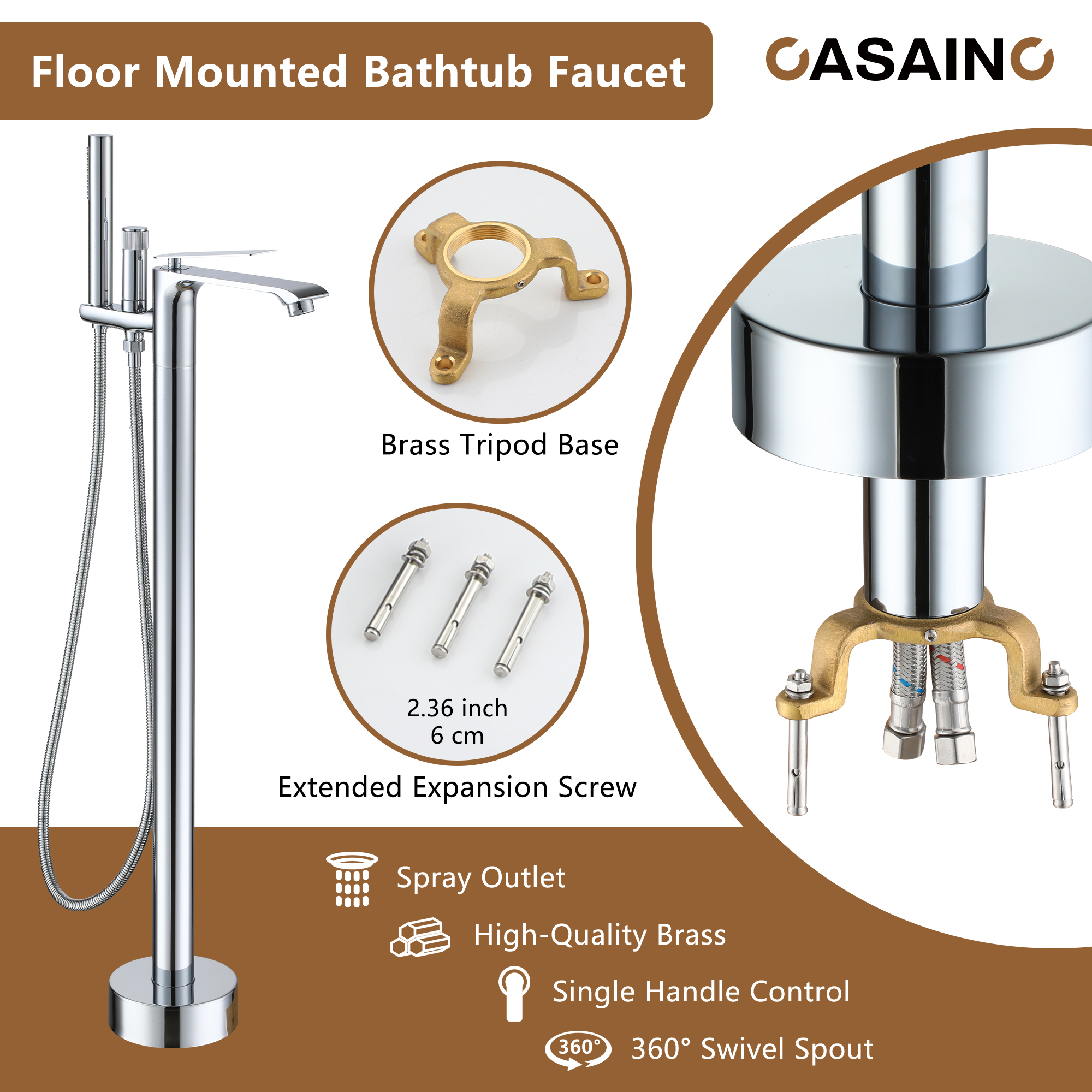 Freestanding Tub Faucet Floor Mounted Tub Filler with 150mm Handheld Hose