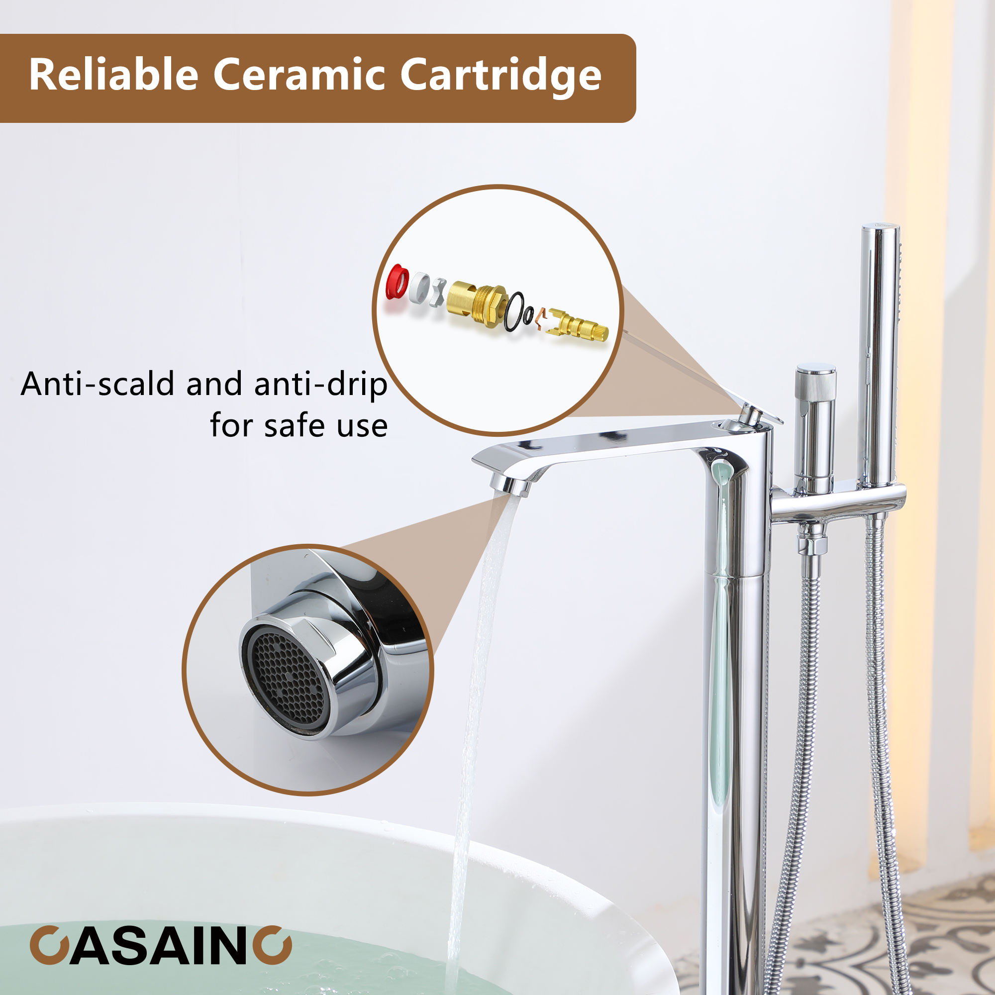 Freestanding Tub Faucet Floor Mounted Tub Filler with 150mm Handheld Hose