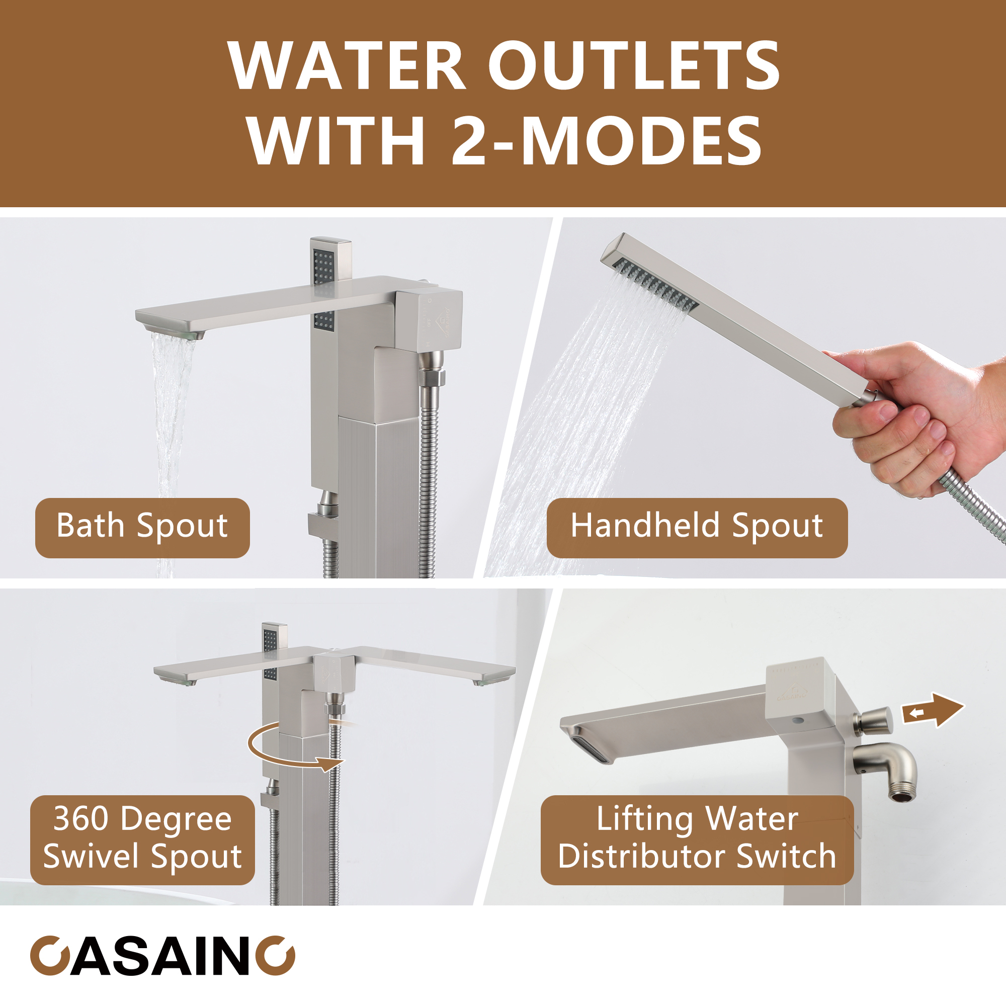 Free Standing Tub Filler Brass Bathtub Faucet with Hand Held Shower