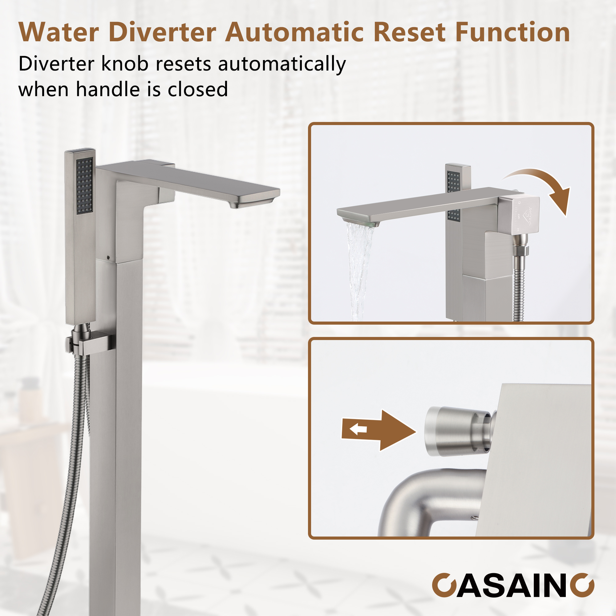 Free Standing Tub Filler Brass Bathtub Faucet with Hand Held Shower