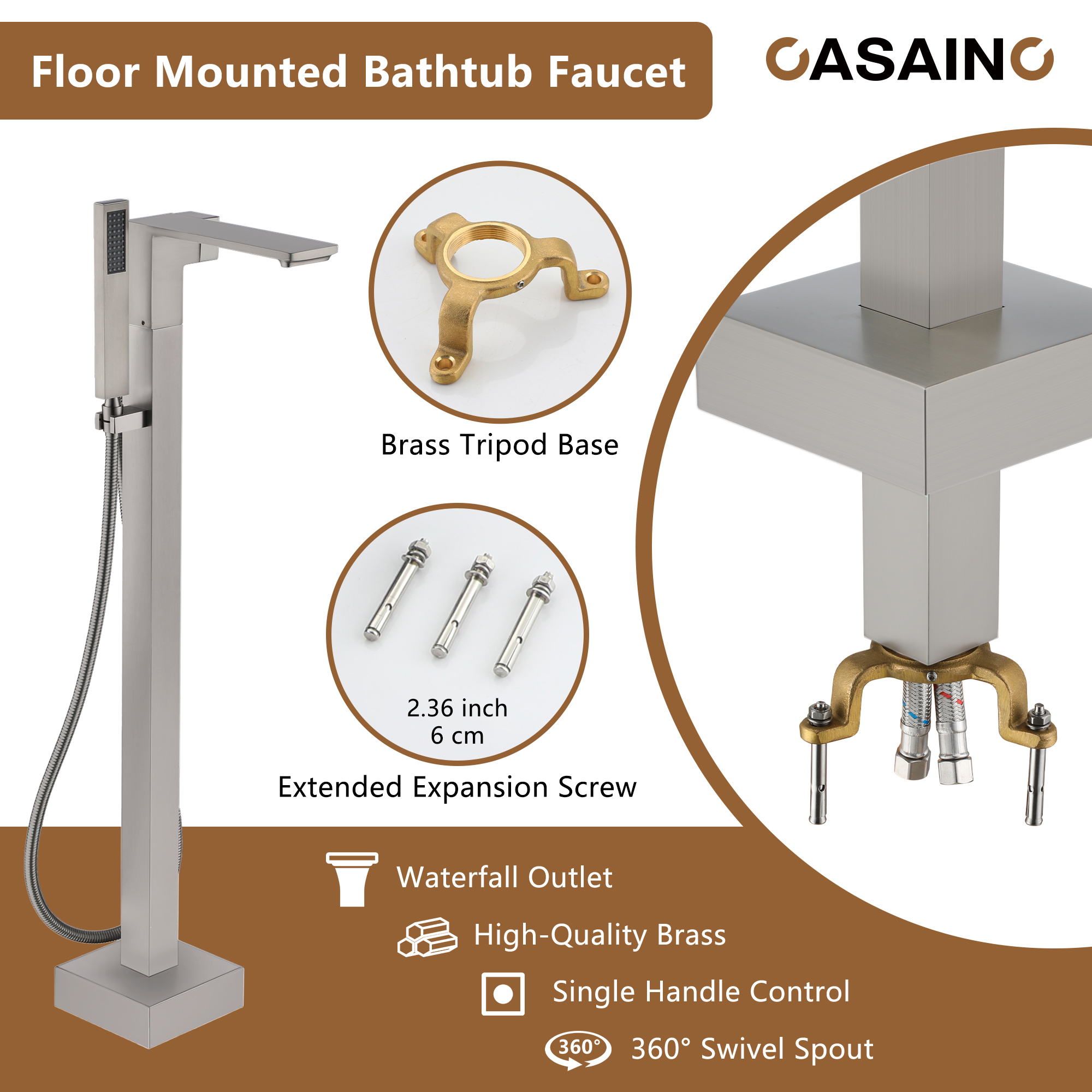 Free Standing Tub Filler Brass Bathtub Faucet with Hand Held Shower