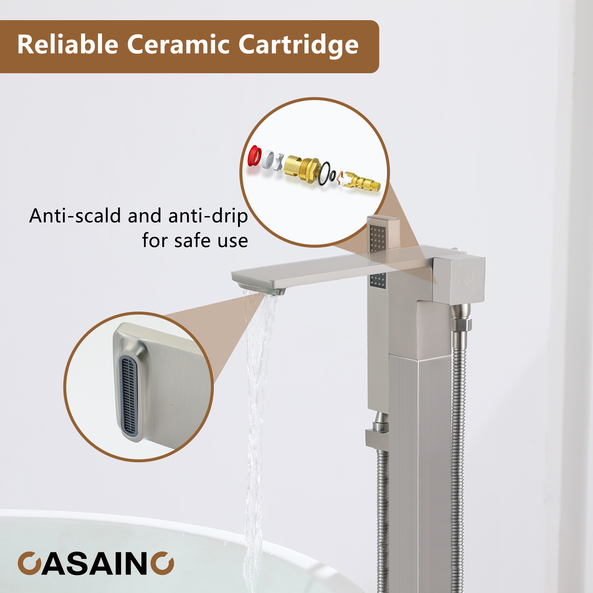 Free Standing Tub Filler Brass Bathtub Faucet with Hand Held Shower