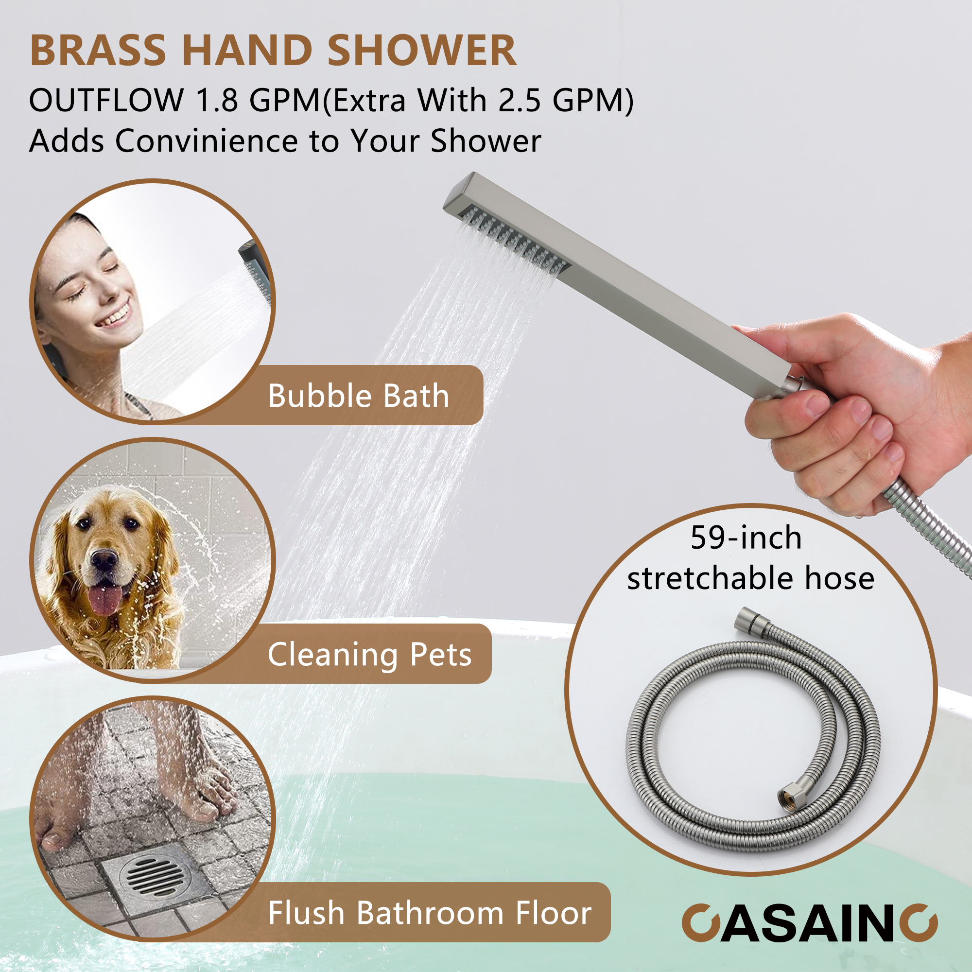 Free Standing Tub Filler Brass Bathtub Faucet with Hand Held Shower