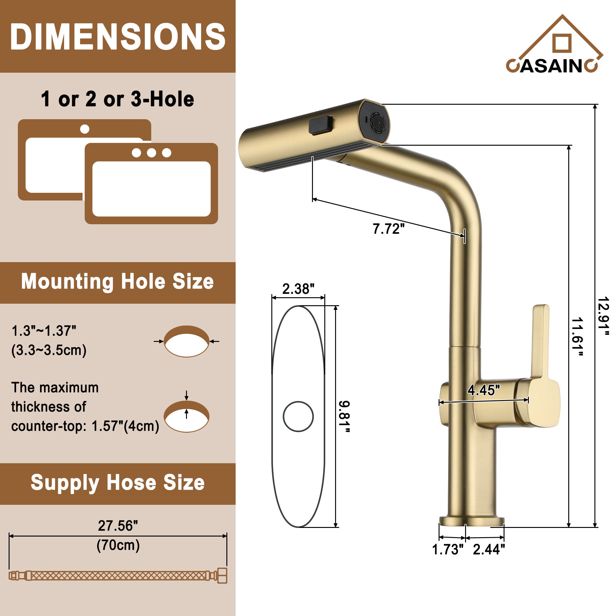 Single Handle Pull-Out Kitchen Faucet with 3 Functions Spray
