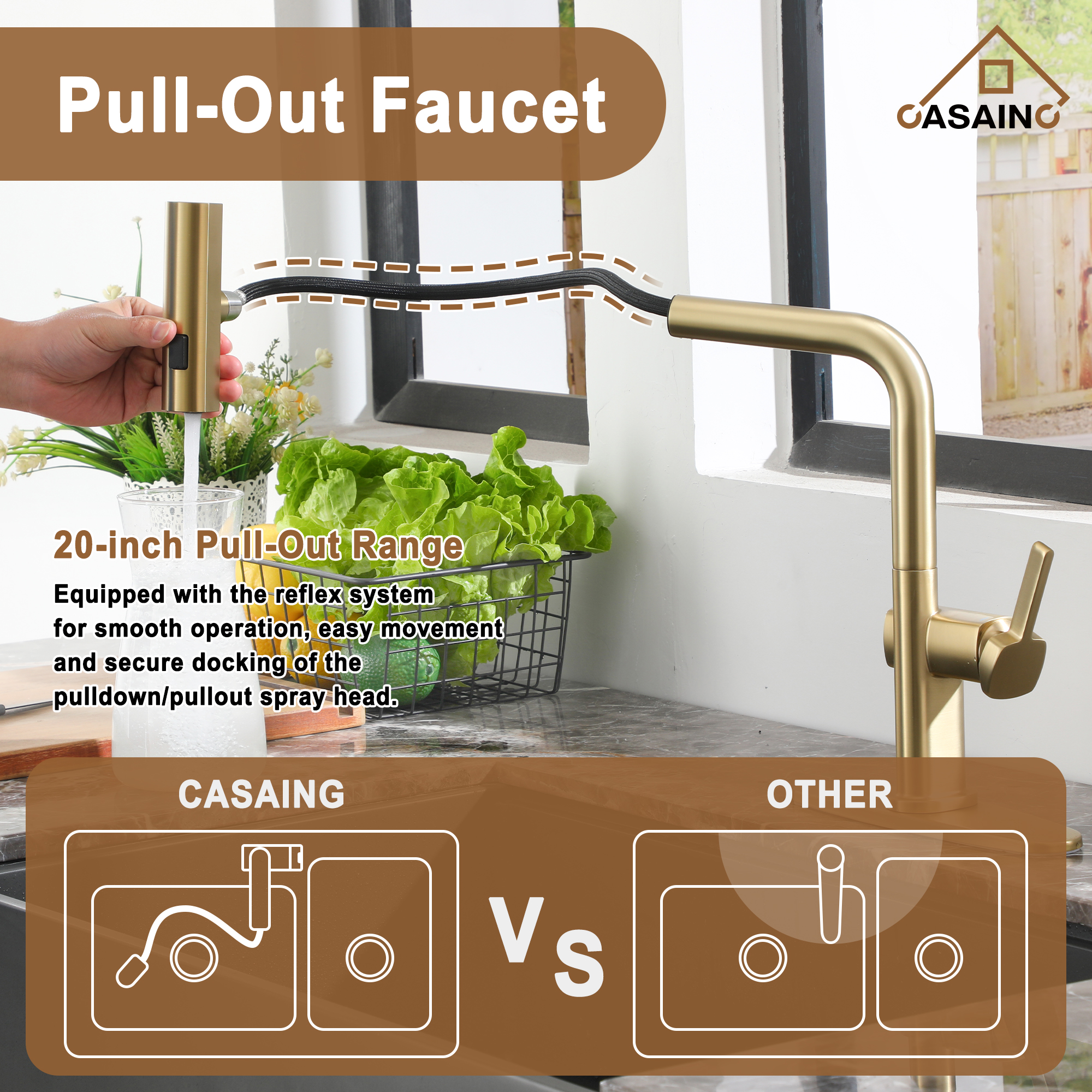 Single Handle Pull-Out Kitchen Faucet with 3 Functions Spray