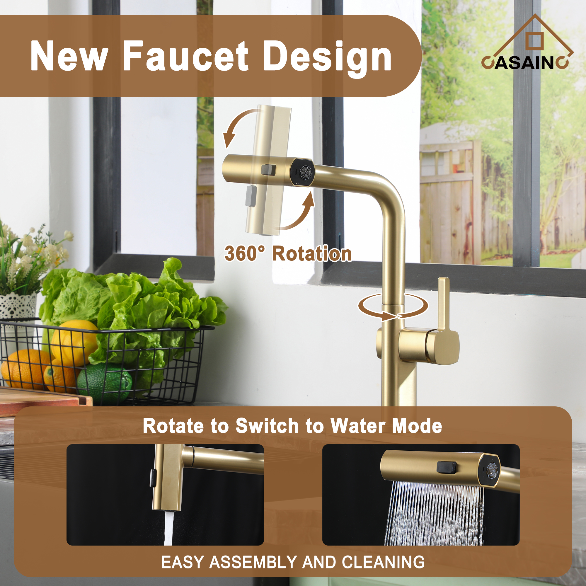 Single Handle Pull-Out Kitchen Faucet with 3 Functions Spray
