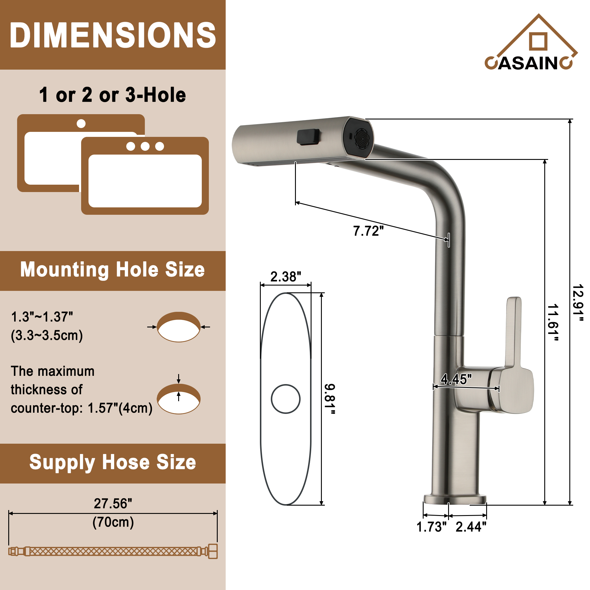 Single Handle Pull-Out Kitchen Faucet with 3 Functions Spray