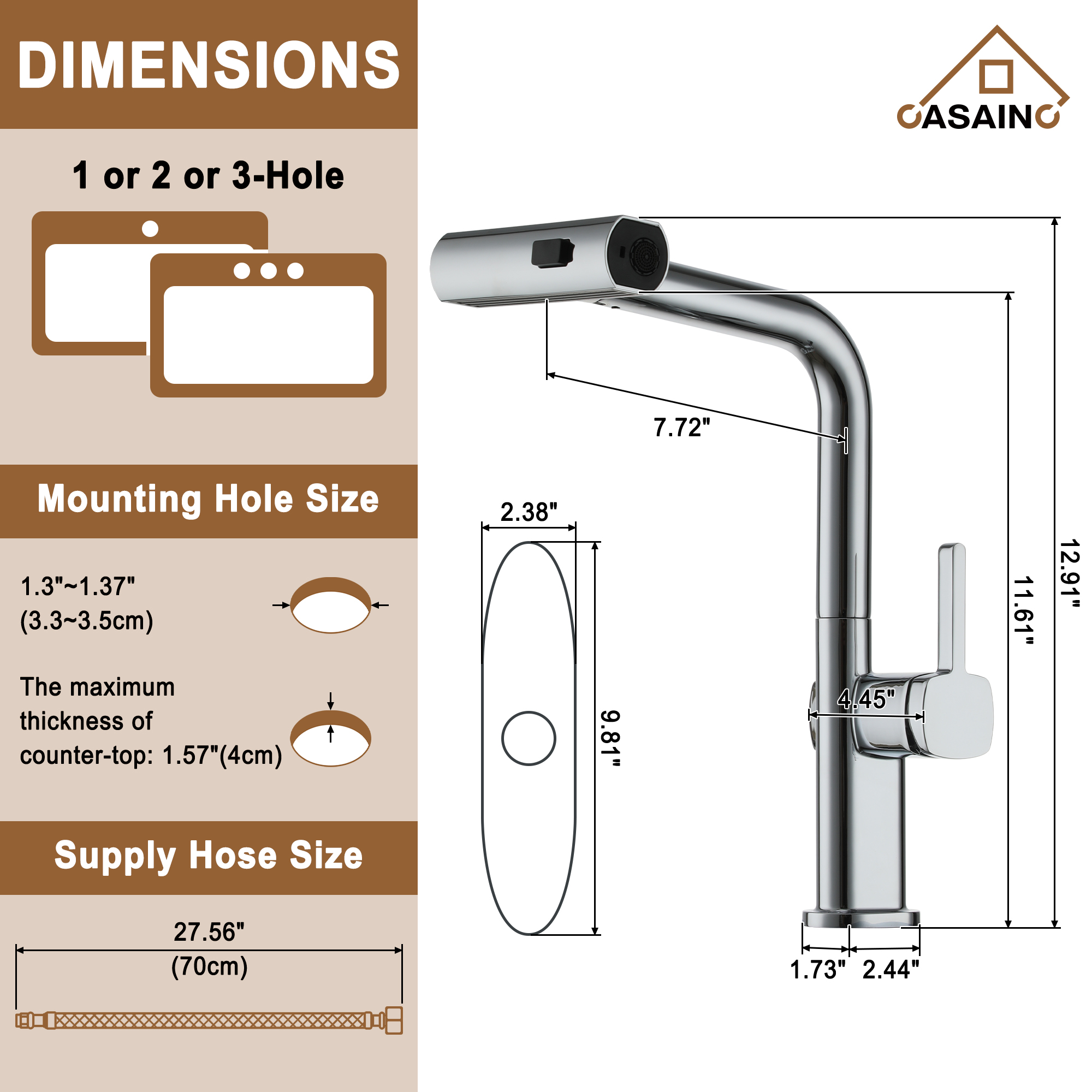 Single Handle Pull-Out Kitchen Faucet with 3 Functions Spray