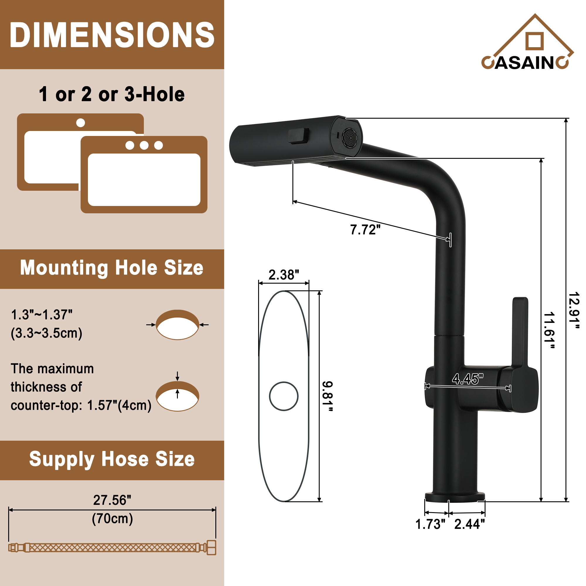Single Handle Pull-Out Kitchen Faucet with 3 Functions Spray