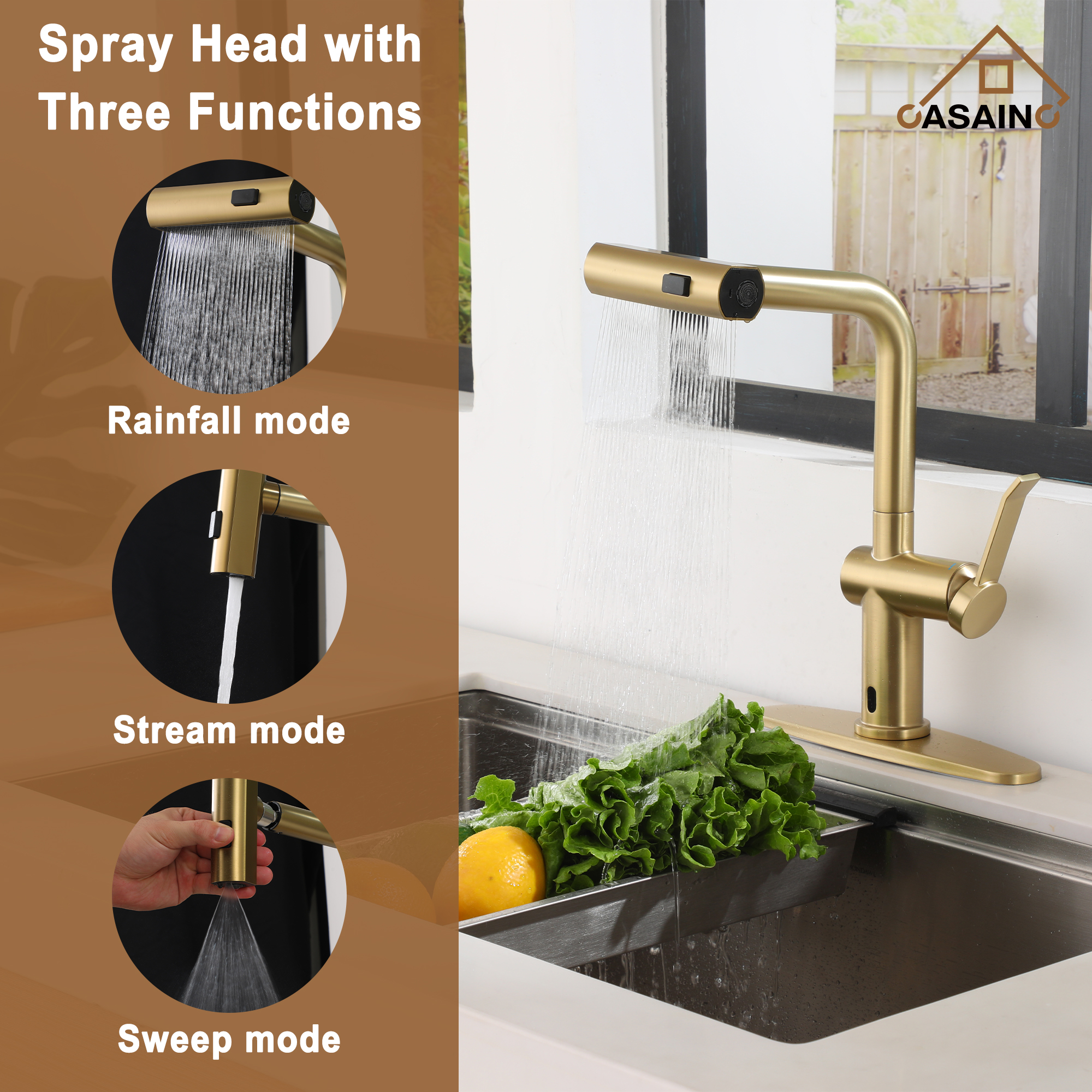 Touchless Single Handle Kitchen Faucet with 3 Functions Spray