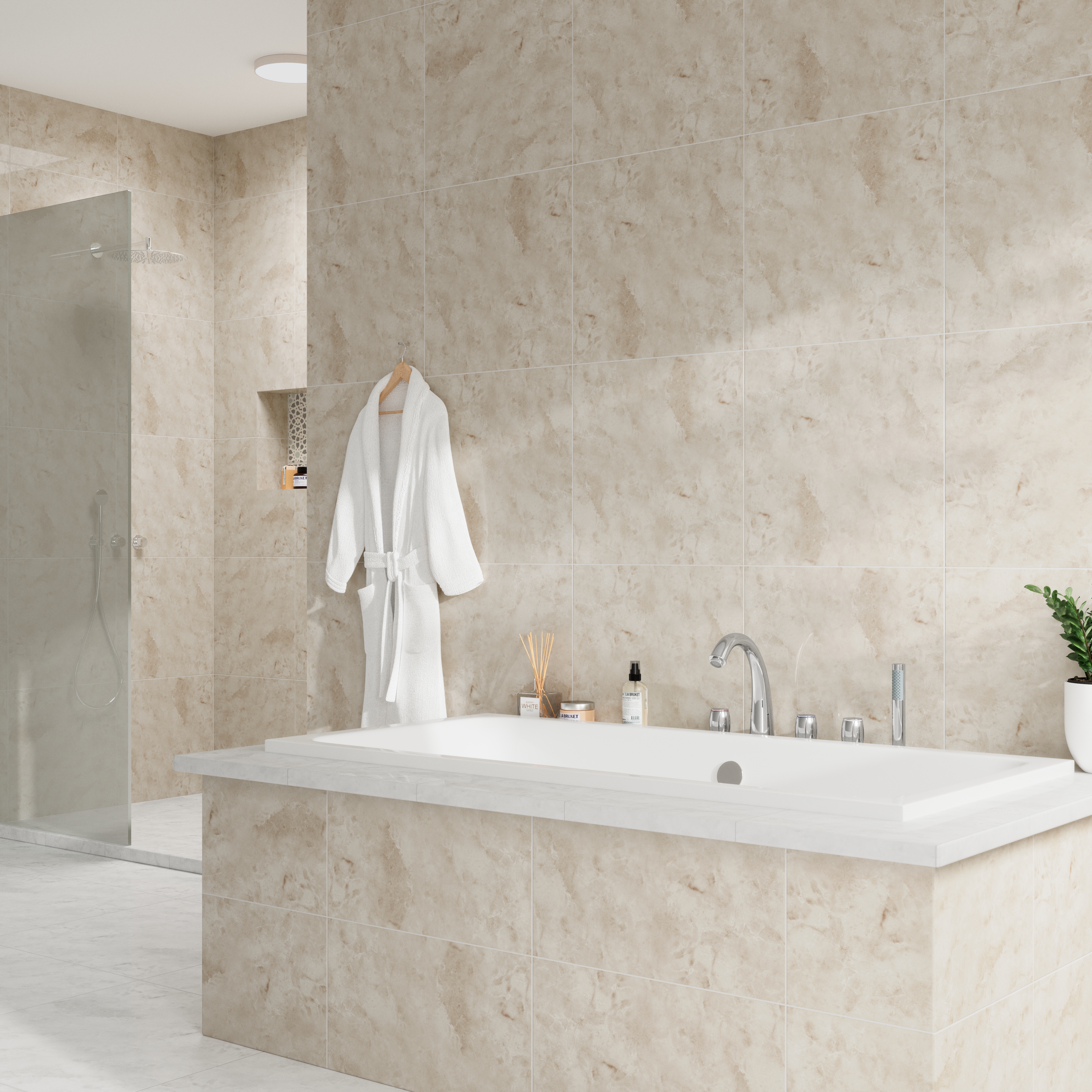 3-Handle Deck-Mounted Waterfall Roman Tub Faucet with Hand Shower