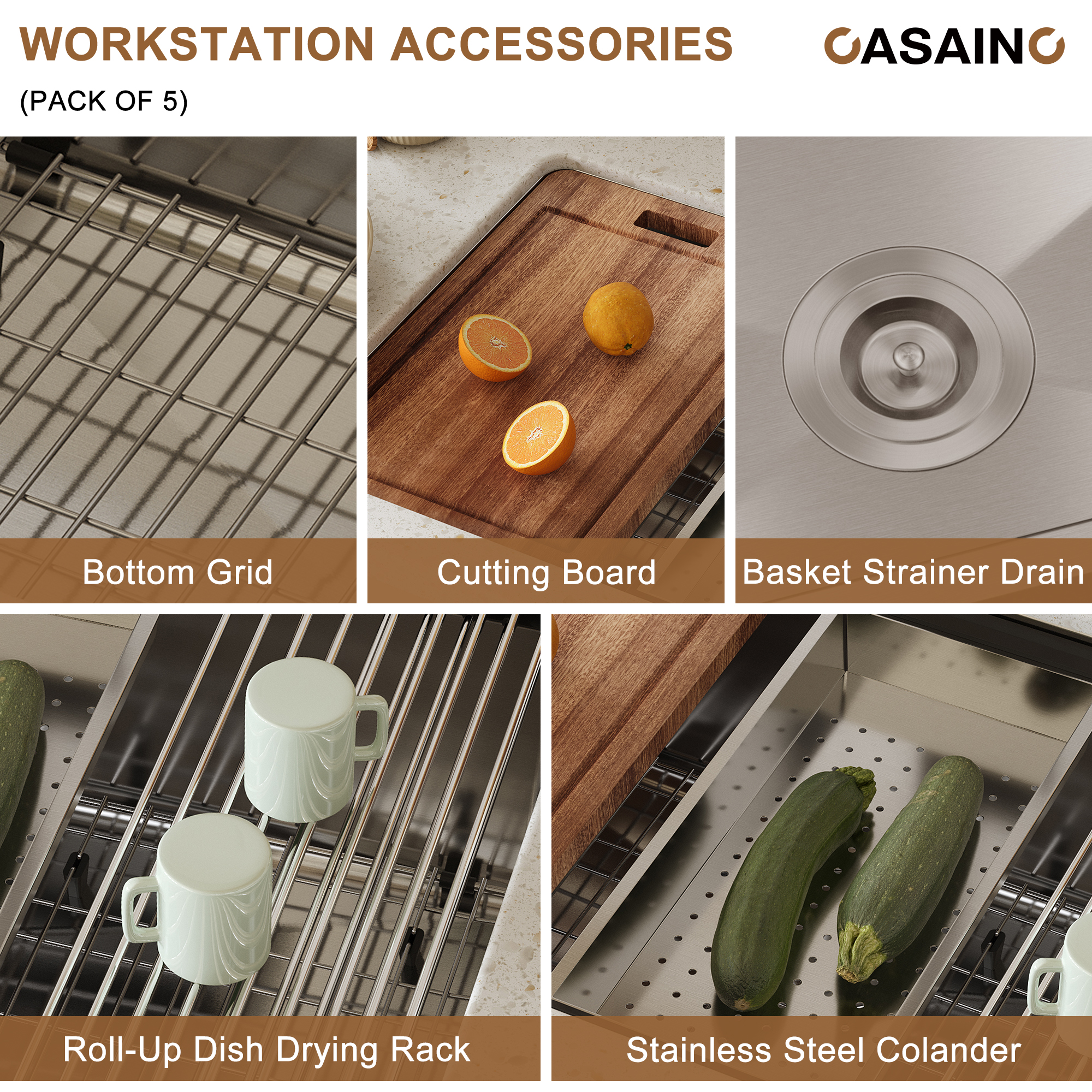 CASAINC 31 inch Stainless Steel Undermount Workstation Kitchen Sink