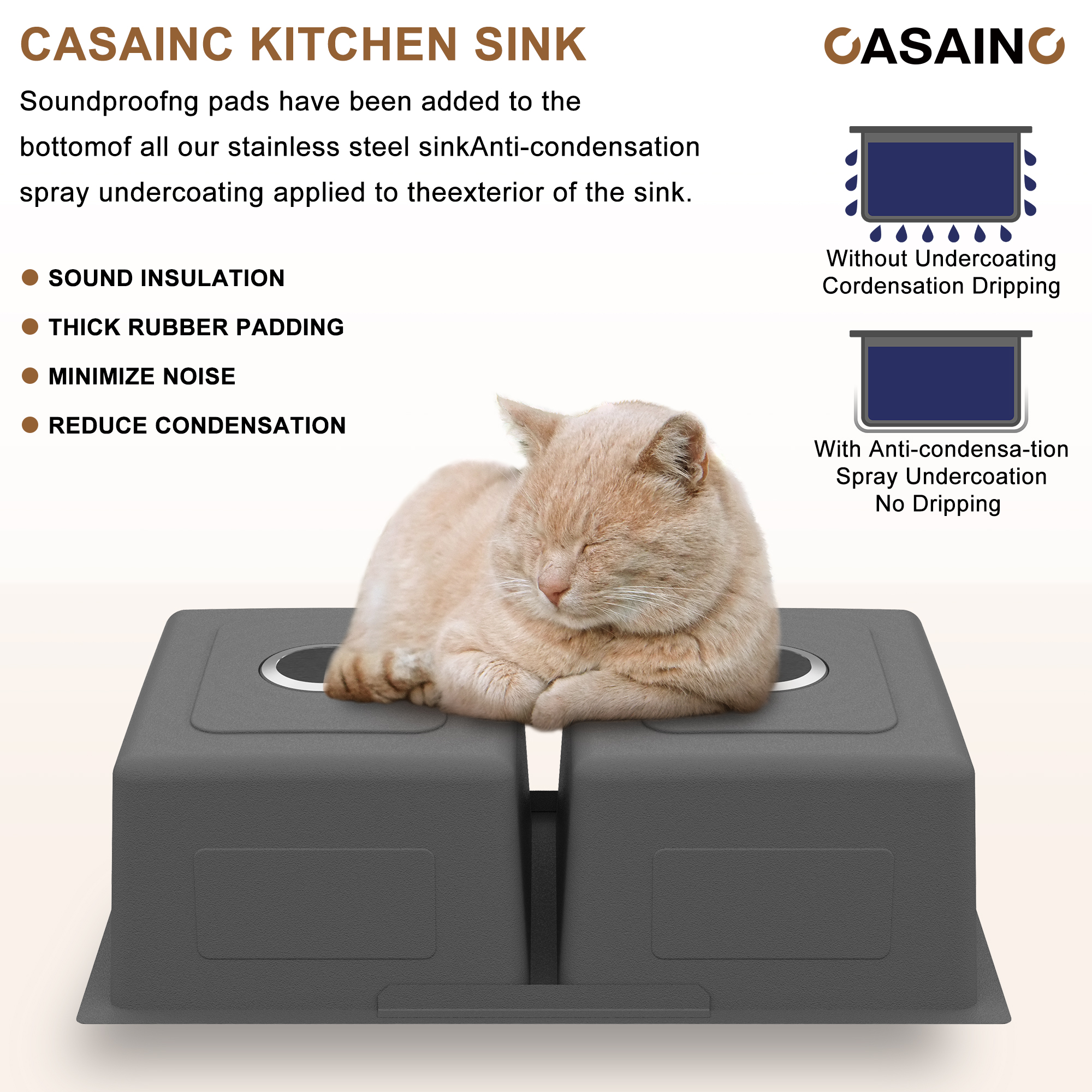 CASAINC 31 inch SUS304 Stainless Steel Double Bowl Undermount Workstation Kitchen Sink 18 gauge