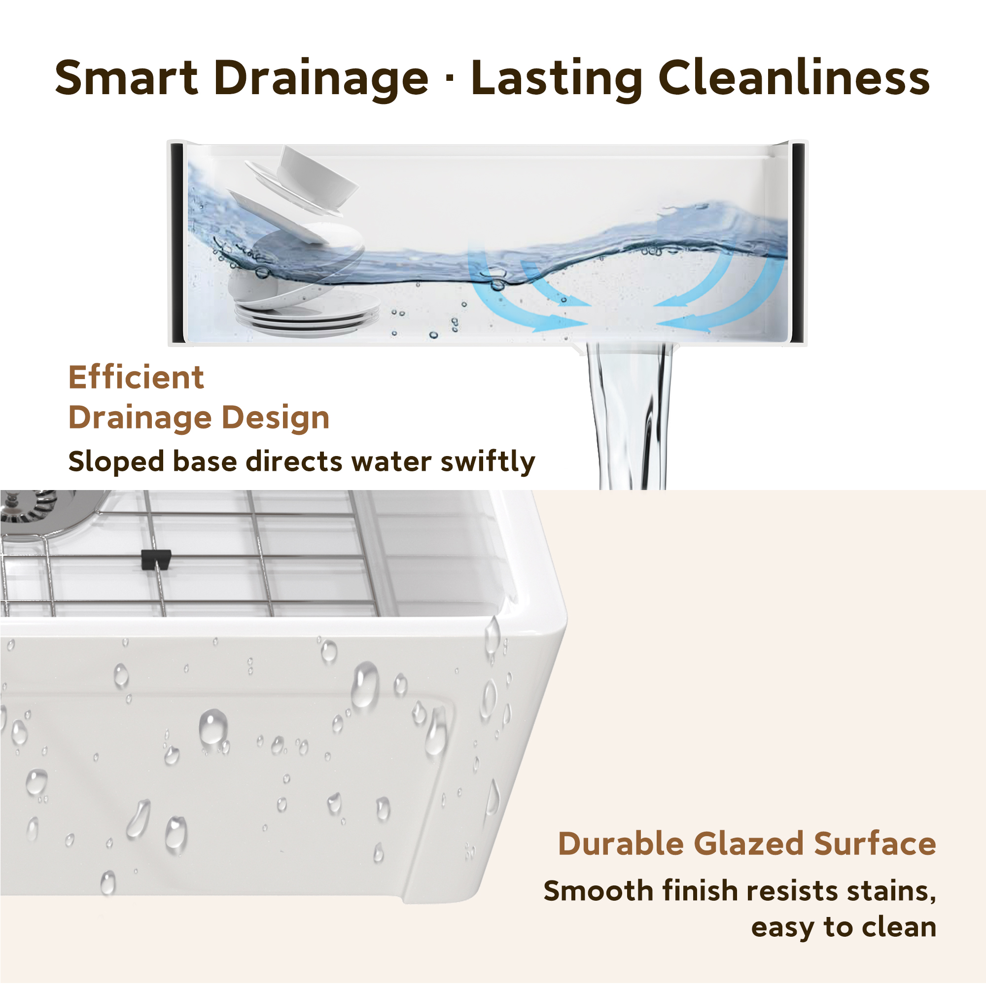 33 Inch Single Bowl White Fireclay Farmhouse Kitchen Sink Glossy Apron Front